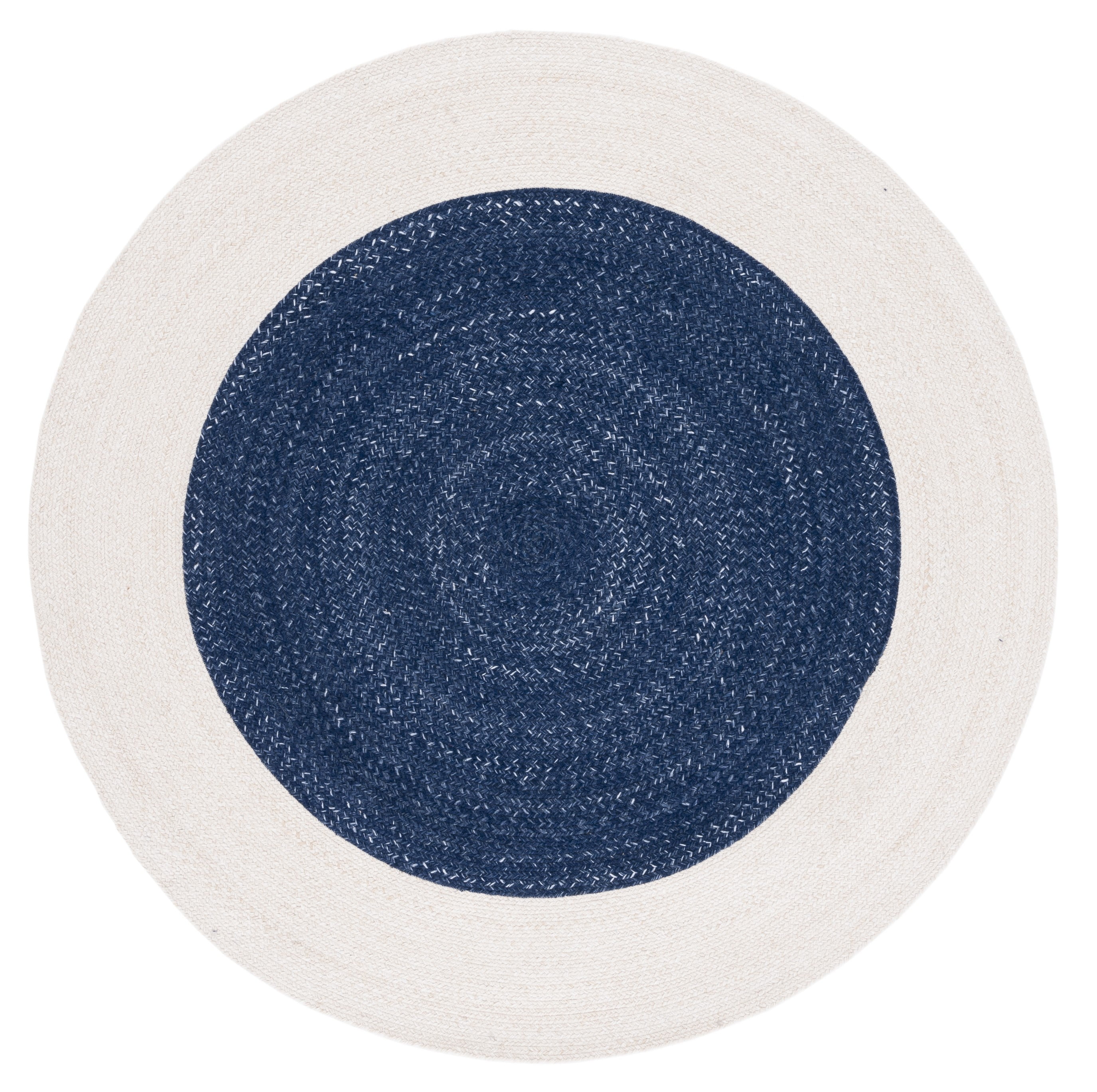 Handwoven Navy and Ivory Synthetic Braided Round Rug, 6'