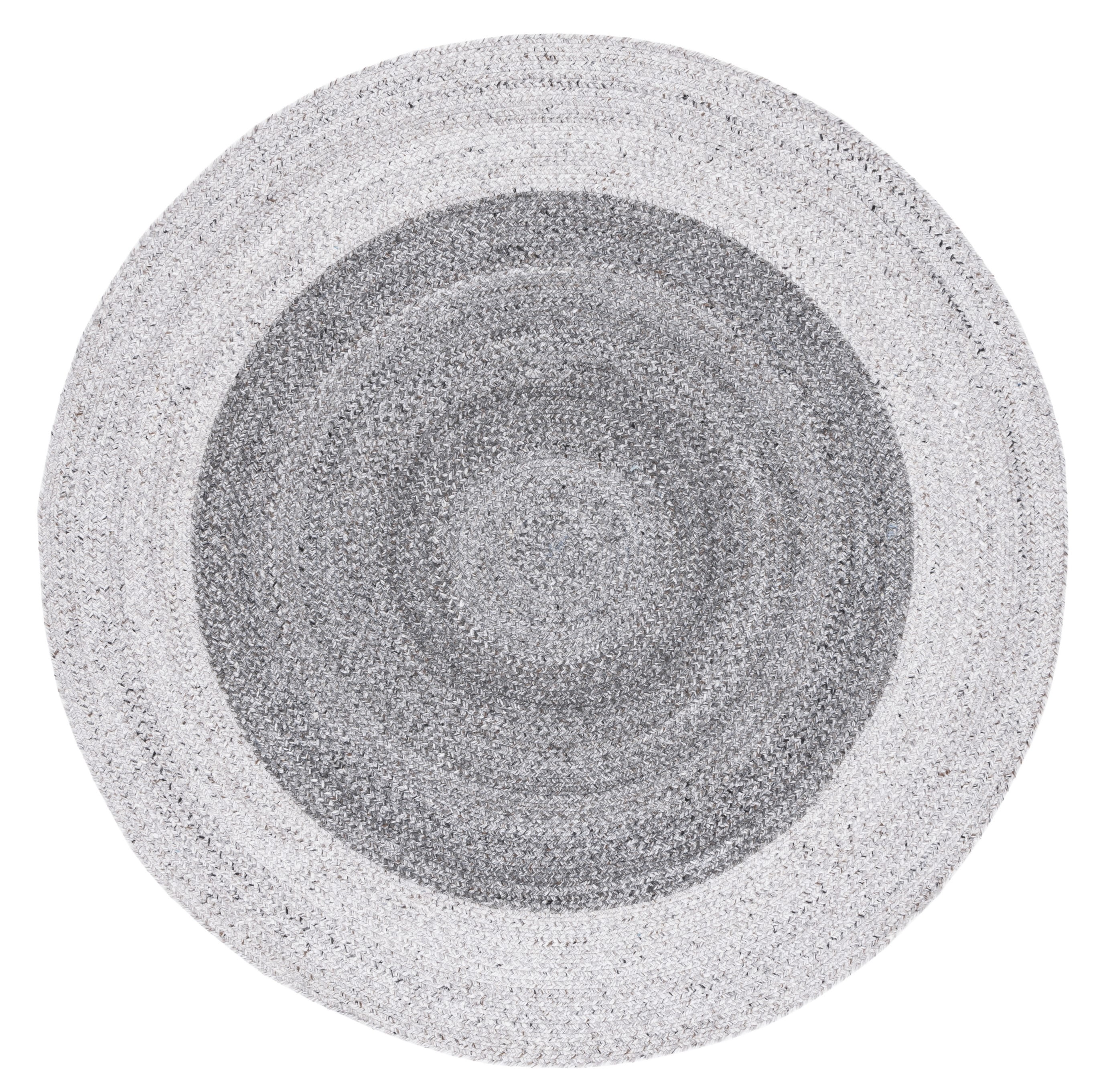 Elegant Handwoven Braided Reversible Rug - 5' Round, Dark Grey & Light Grey