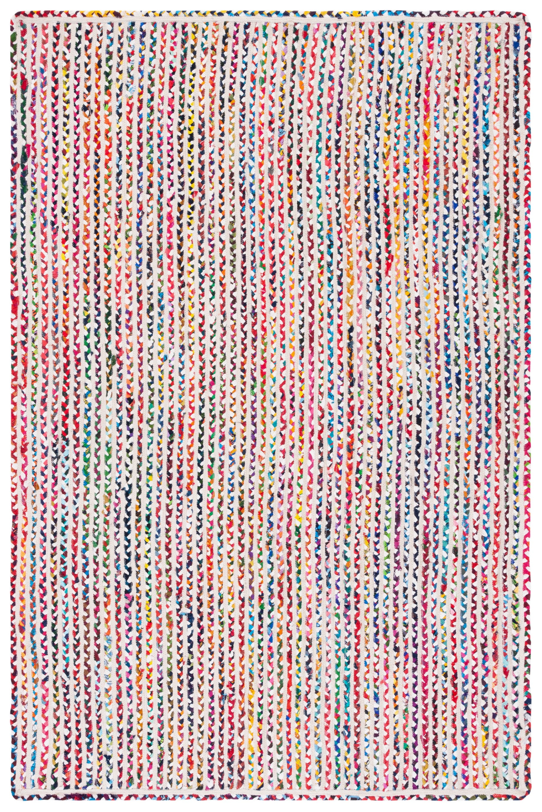 Ivory and Multicolor Braided Cotton Reversible Area Rug