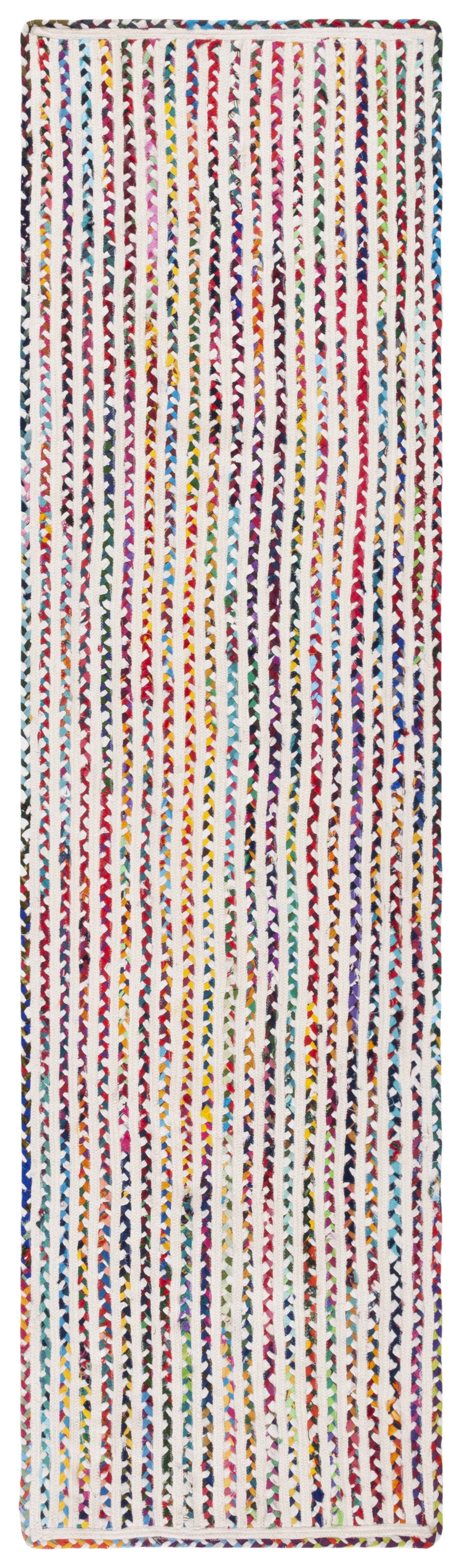 Handmade Ivory and Multicolor Cotton Braided Runner Rug