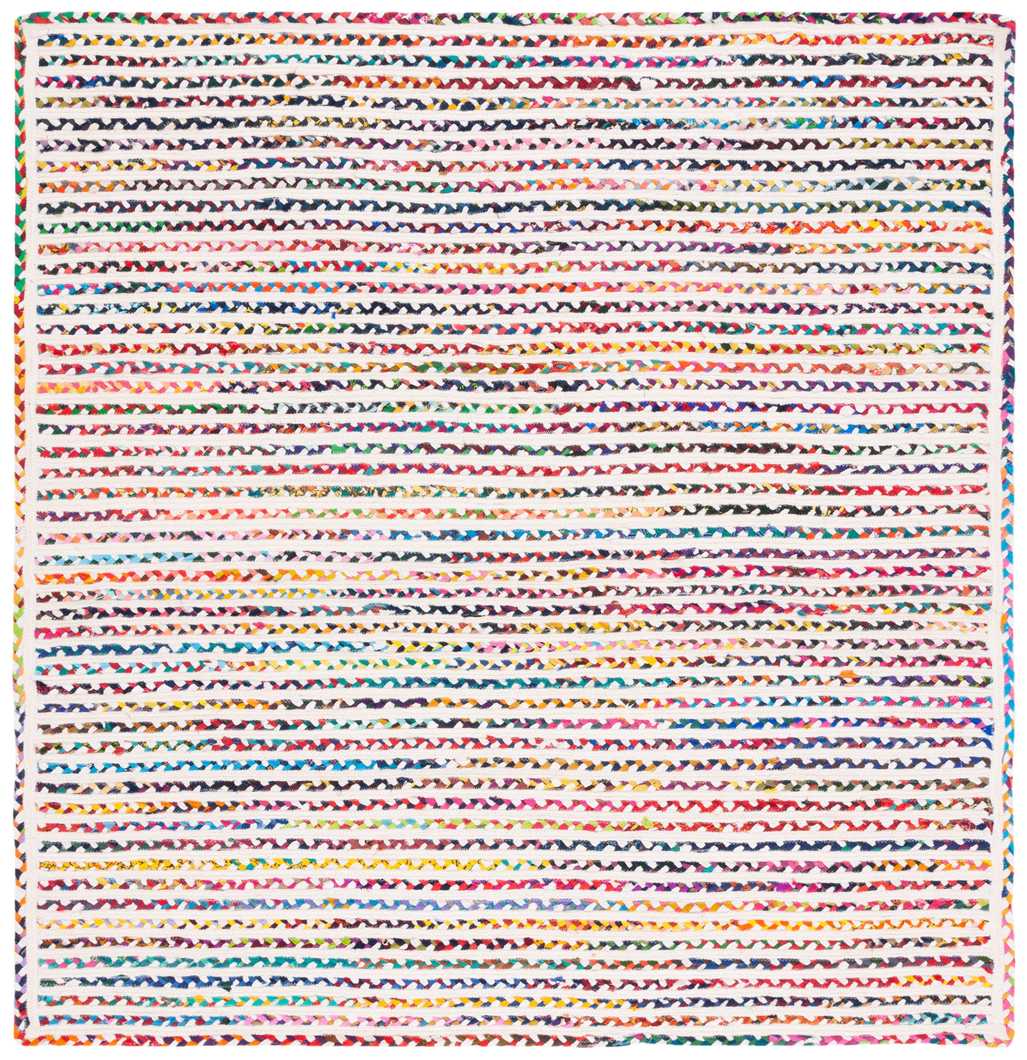Ivory and Multicolor Braided Cotton Reversible Square Area Rug