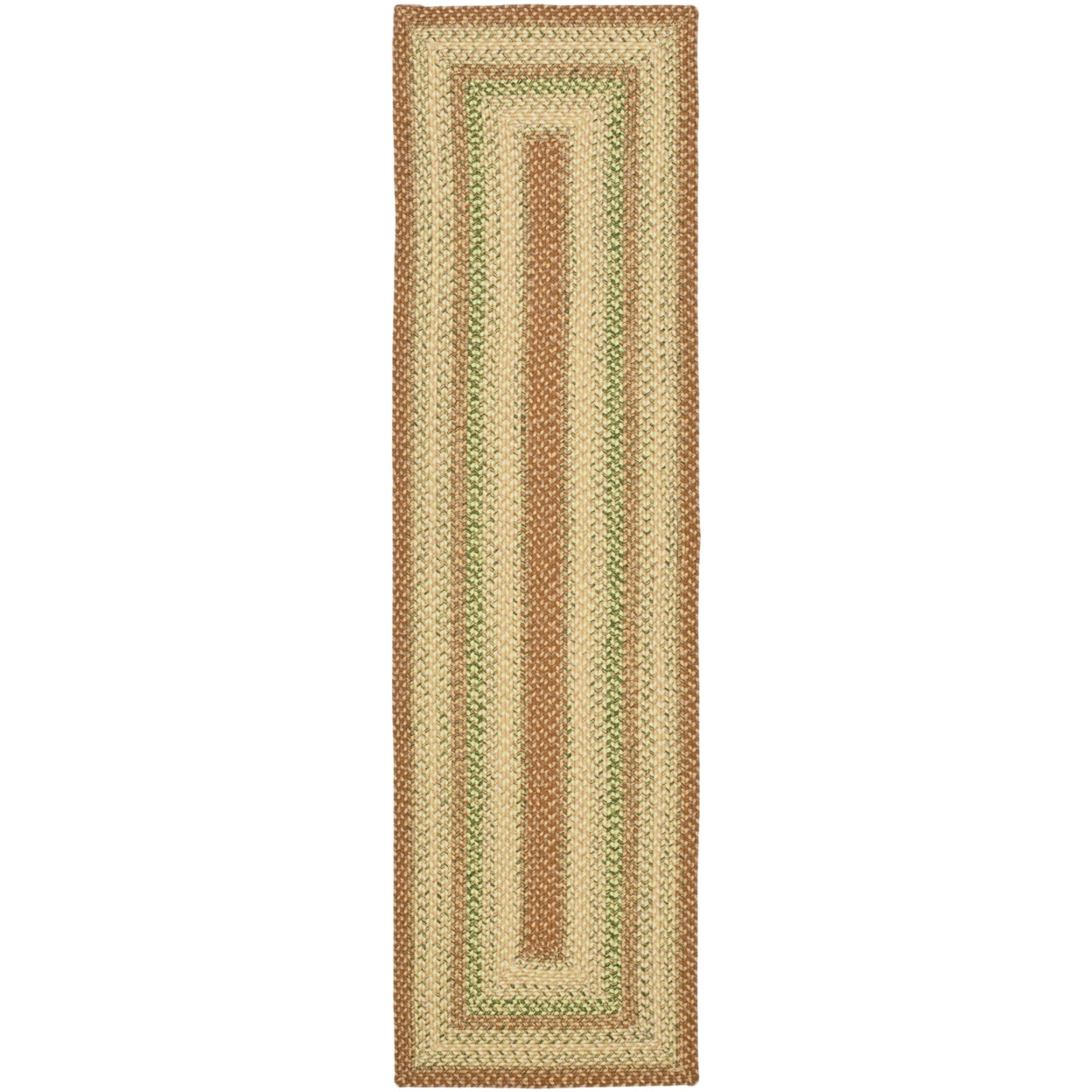 Handmade Braided Rust and Green Synthetic Runner Rug