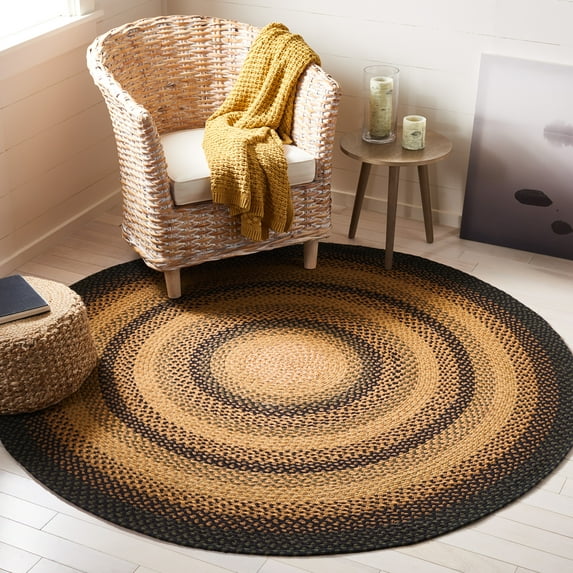 SAFAVIEH Braided Claes Bordered Reversible Area Rug, Gold/Sage, 3' x 3' Round