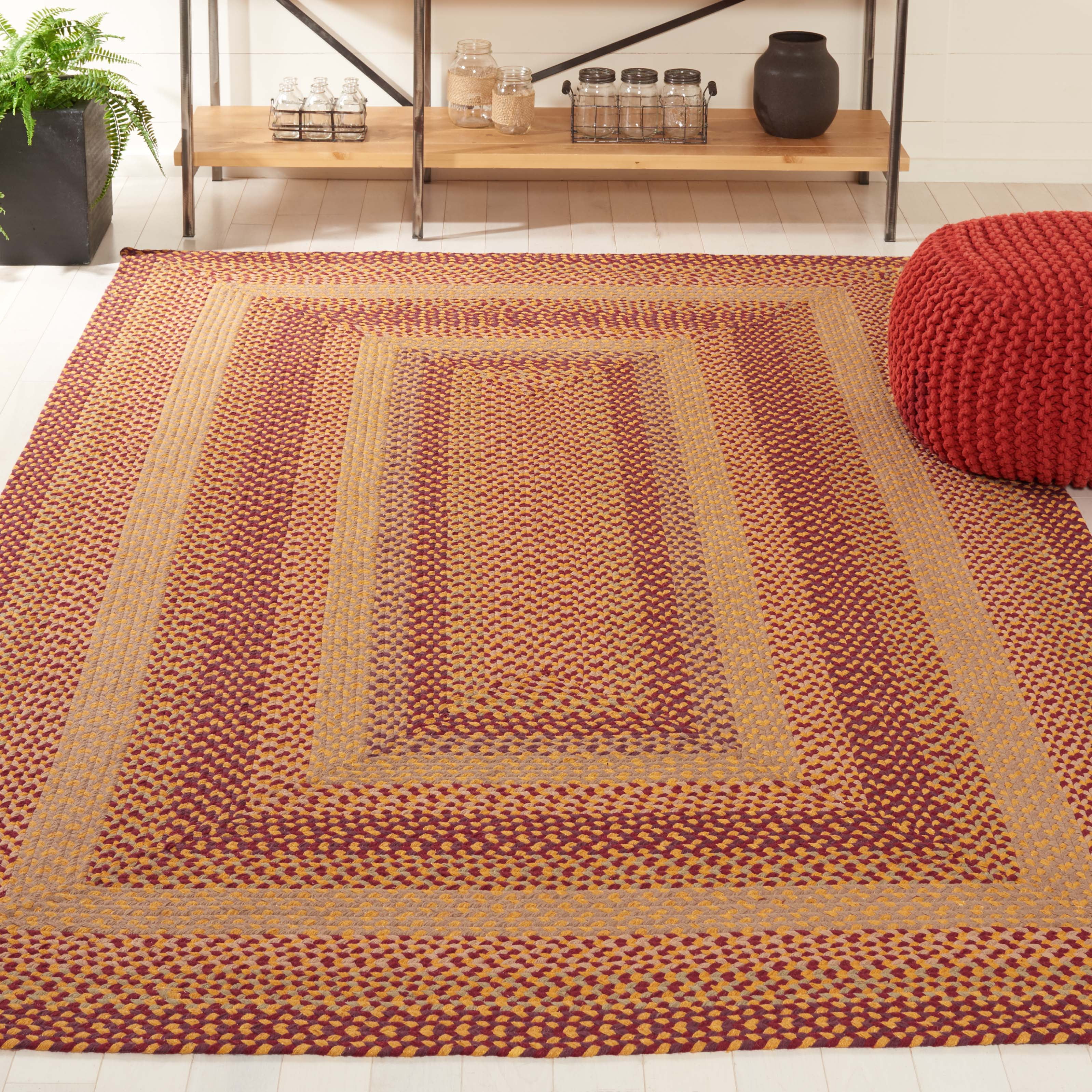 SAFAVIEH Braided Claes Bordered Reversible Area Rug, Yellow/Red, 6' x 6' Square