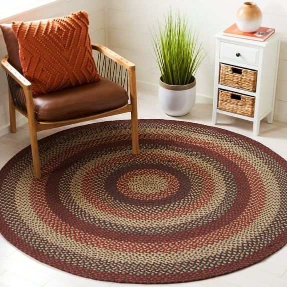 SAFAVIEH Braided Claes Bordered Reversible Area Rug, Brown/Rust, 4' x 6' Oval