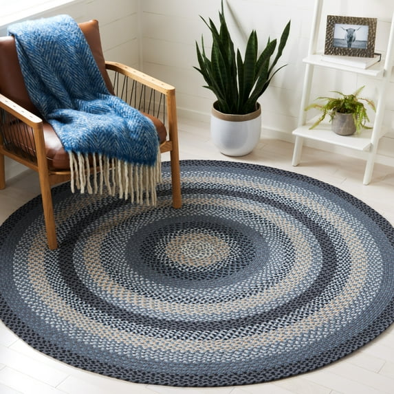SAFAVIEH Braided Claes Bordered Reversible Area Rug, Dark Gray/Blue, 4' x 4' Round