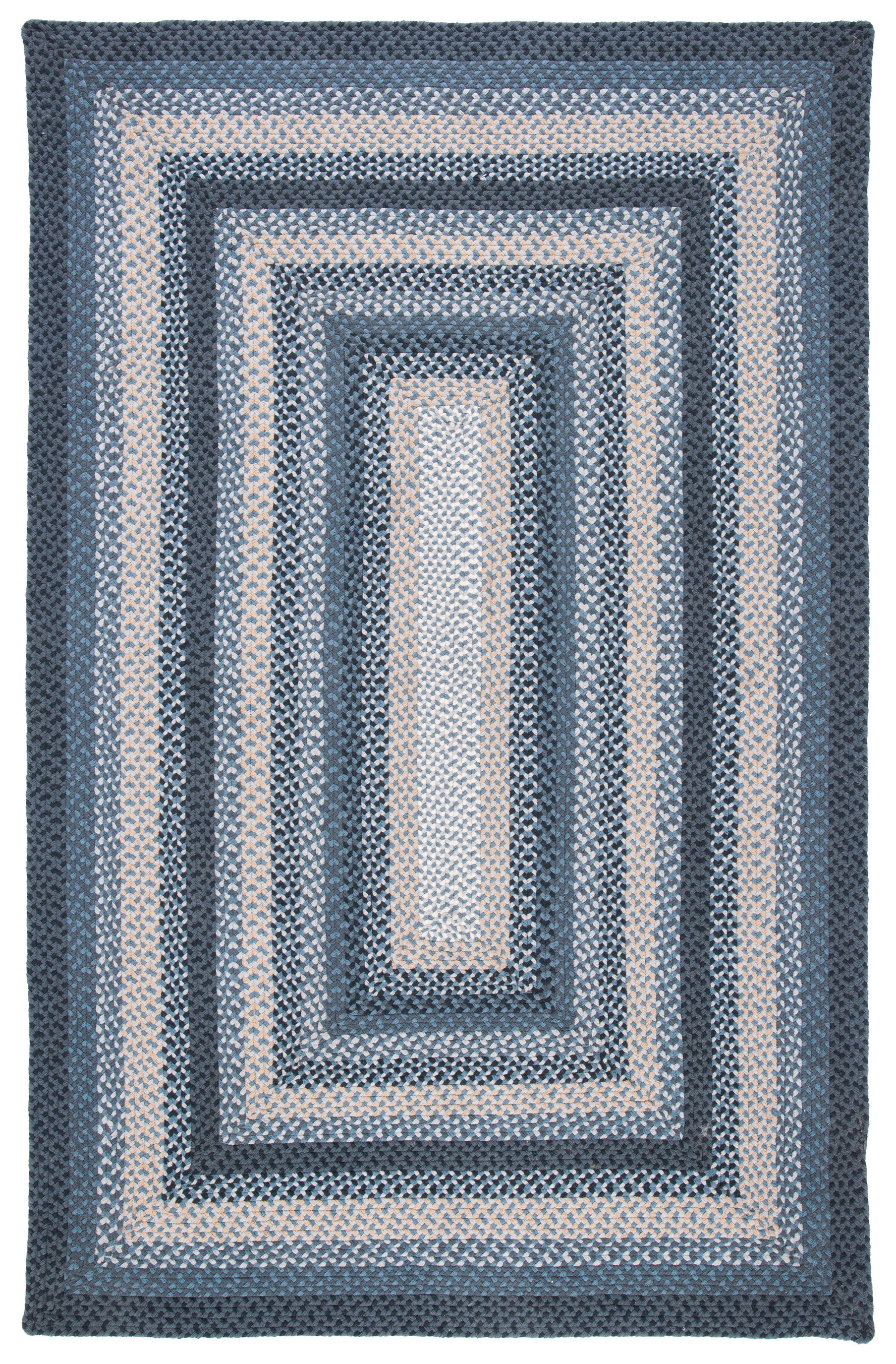 Handwoven Dark Gray and Blue Cotton Braided Area Rug, 5' x 8'