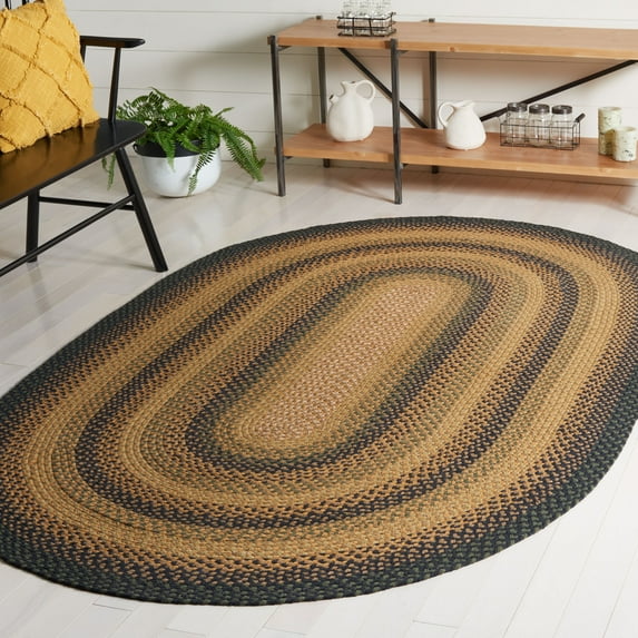 SAFAVIEH Braided Claes Bordered Reversible Area Rug, Gold/Sage, 3' x 5' Oval