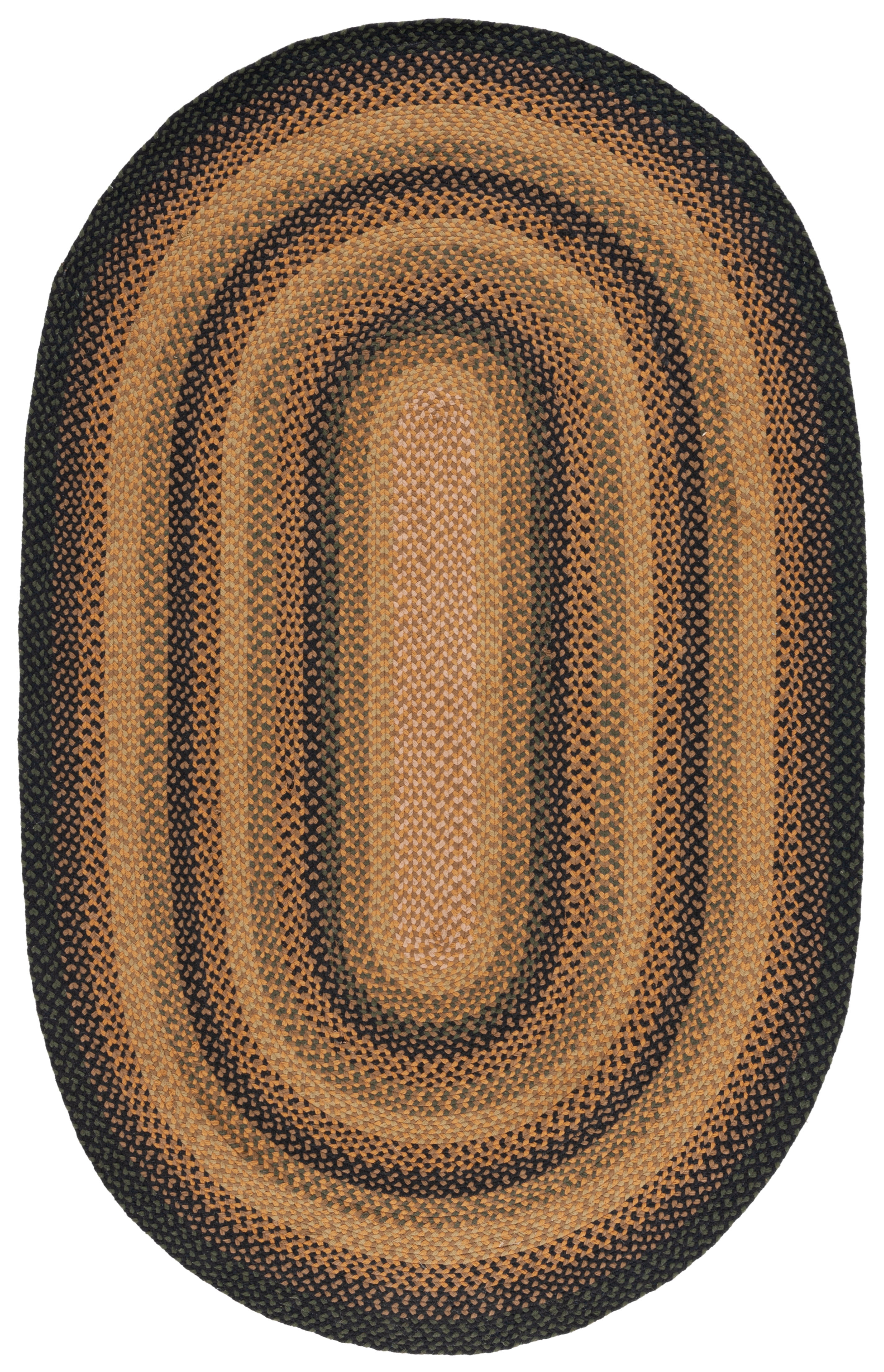 Handmade Gold and Sage Braided Cotton Oval Area Rug