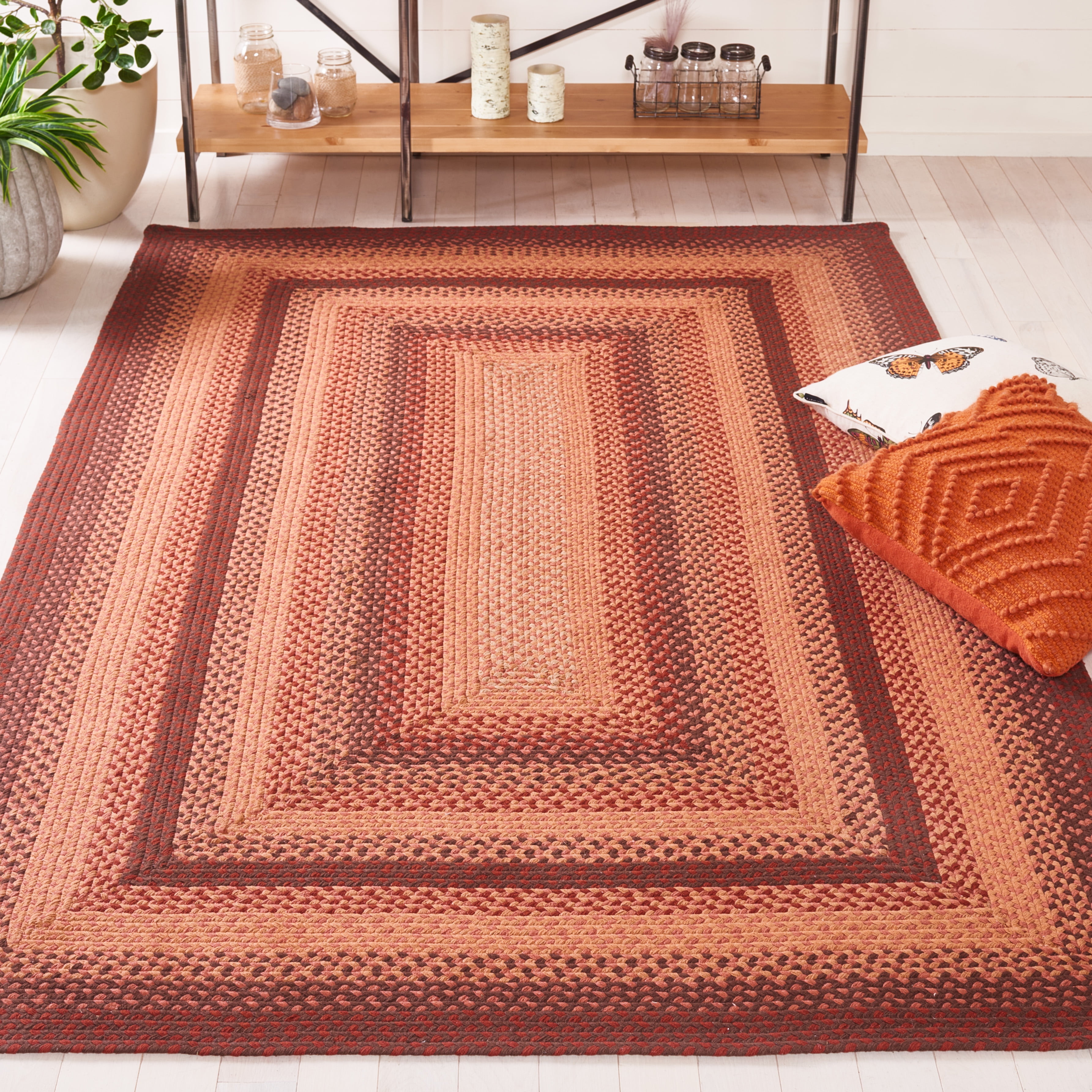 SAFAVIEH Braided Claes Bordered Reversible Area Rug, Orange/Rust, 6' x 6' Square