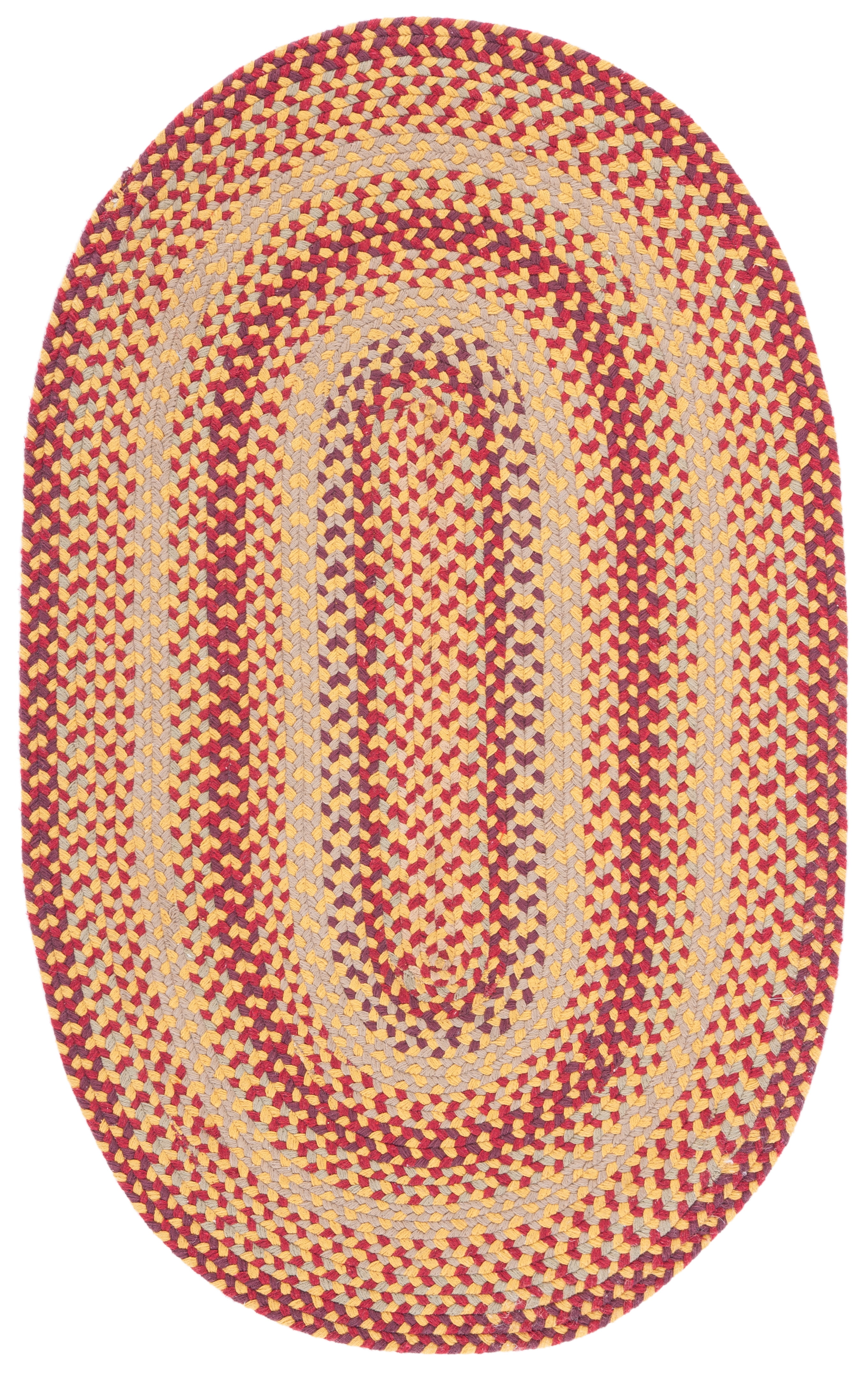 Handmade Braided Yellow and Red Cotton Oval Rug, 3' x 5'