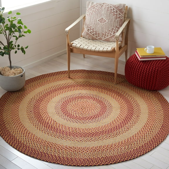 SAFAVIEH Braided Claes Bordered Reversible Area Rug, Yellow/Red, 4' x 6' Oval