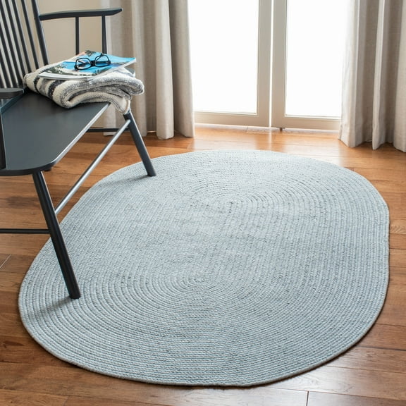 SAFAVIEH Braided Creighton Solid Cotton Reversible Area Rug, Light Blue, 8' x 10' Oval