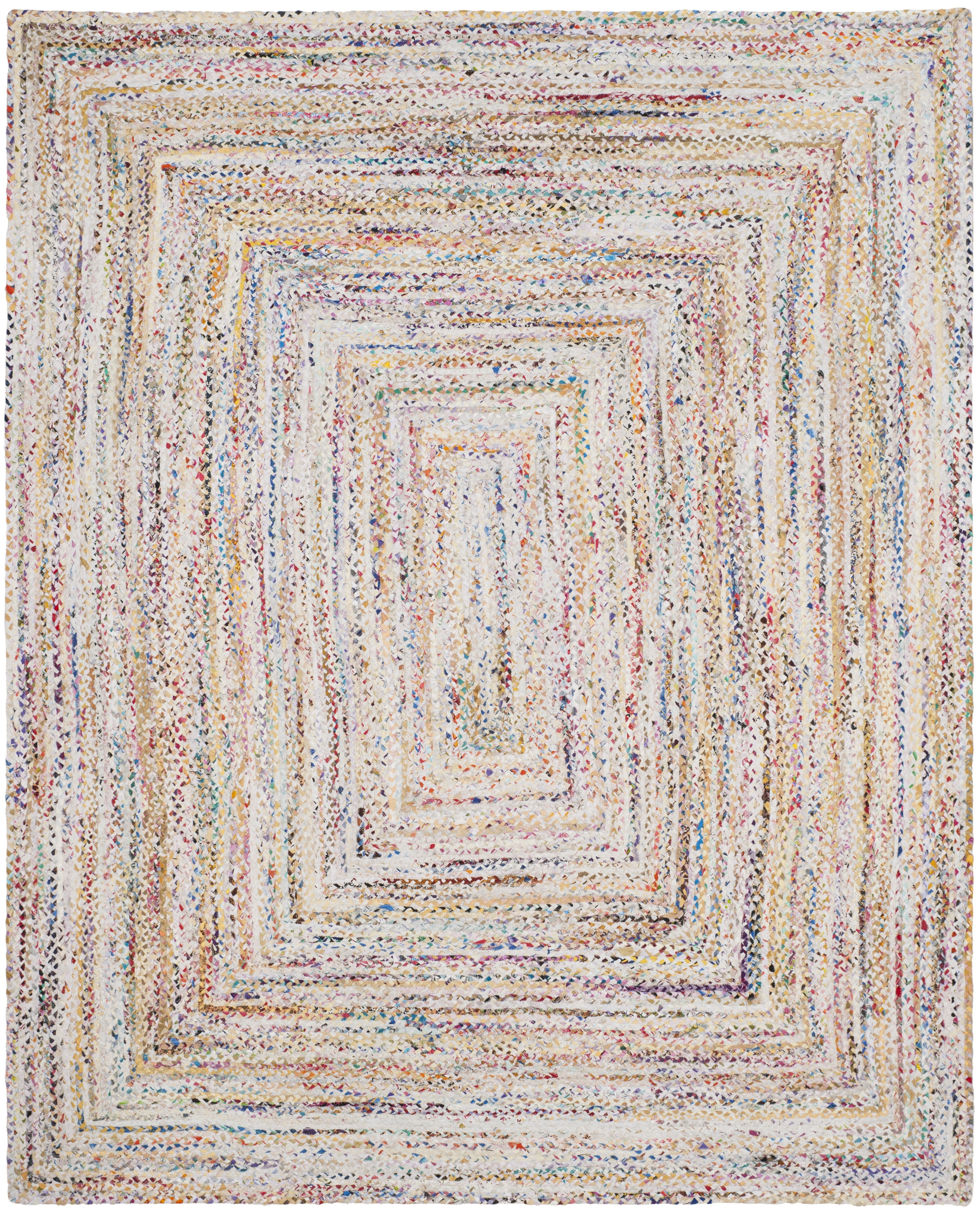 Ivory and Multicolor Braided Wool Cotton Area Rug