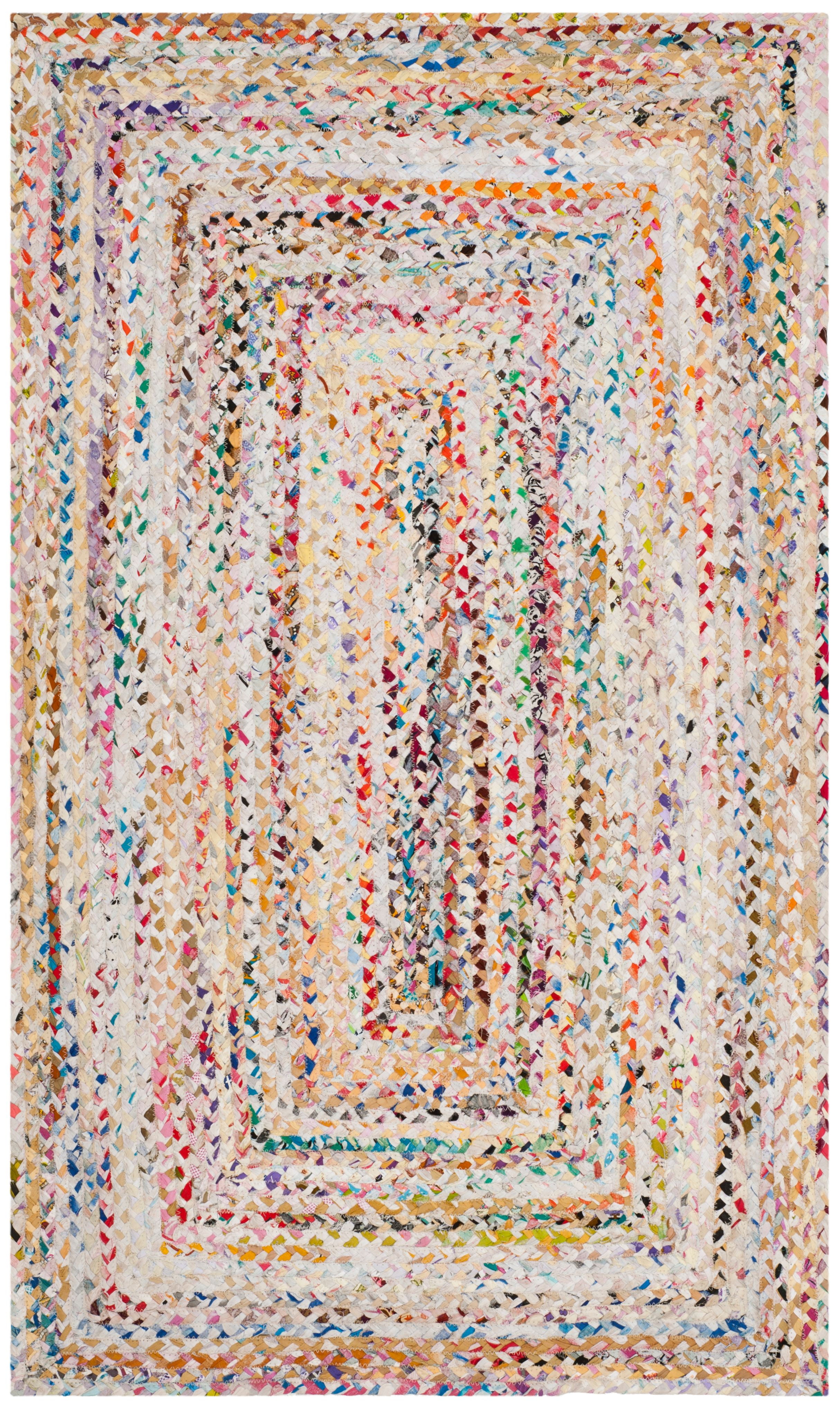 Handmade Ivory and Multicolor Wool Cotton Braided Accent Rug