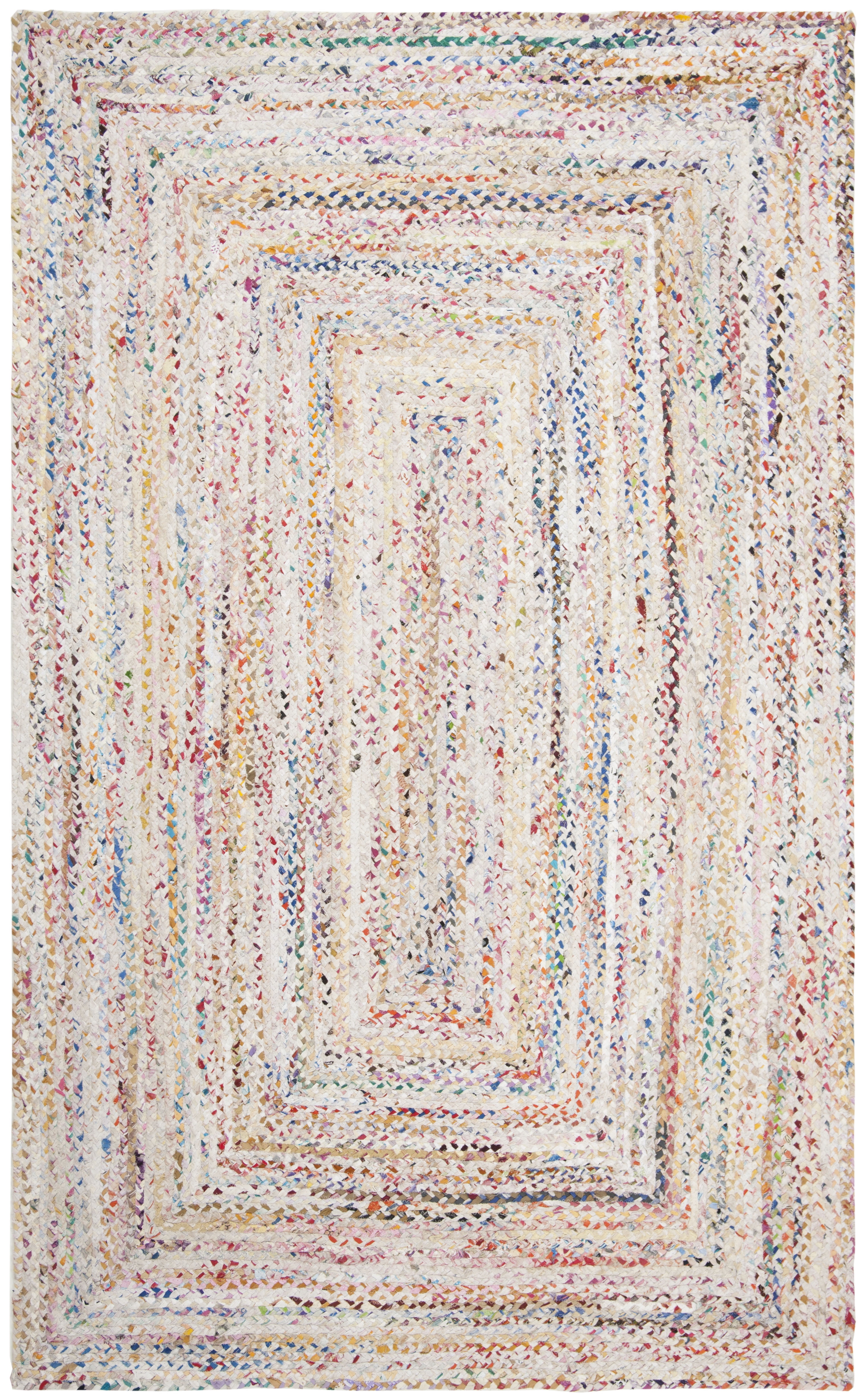 Ivory and Multicolor Braided Wool Cotton Area Rug