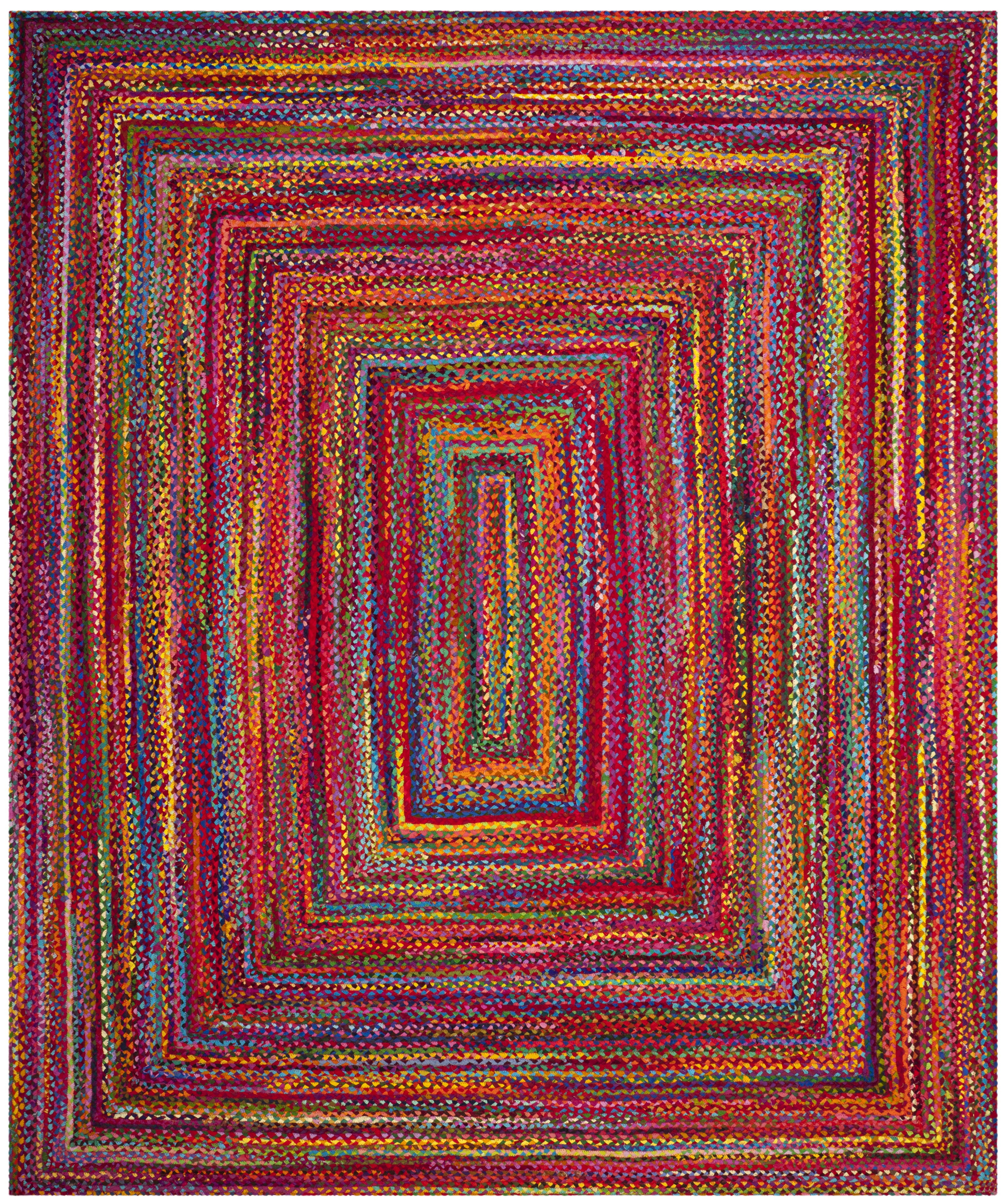 Handmade Red and Multicolor Cotton Braided Rectangular Rug, 11' x 15'