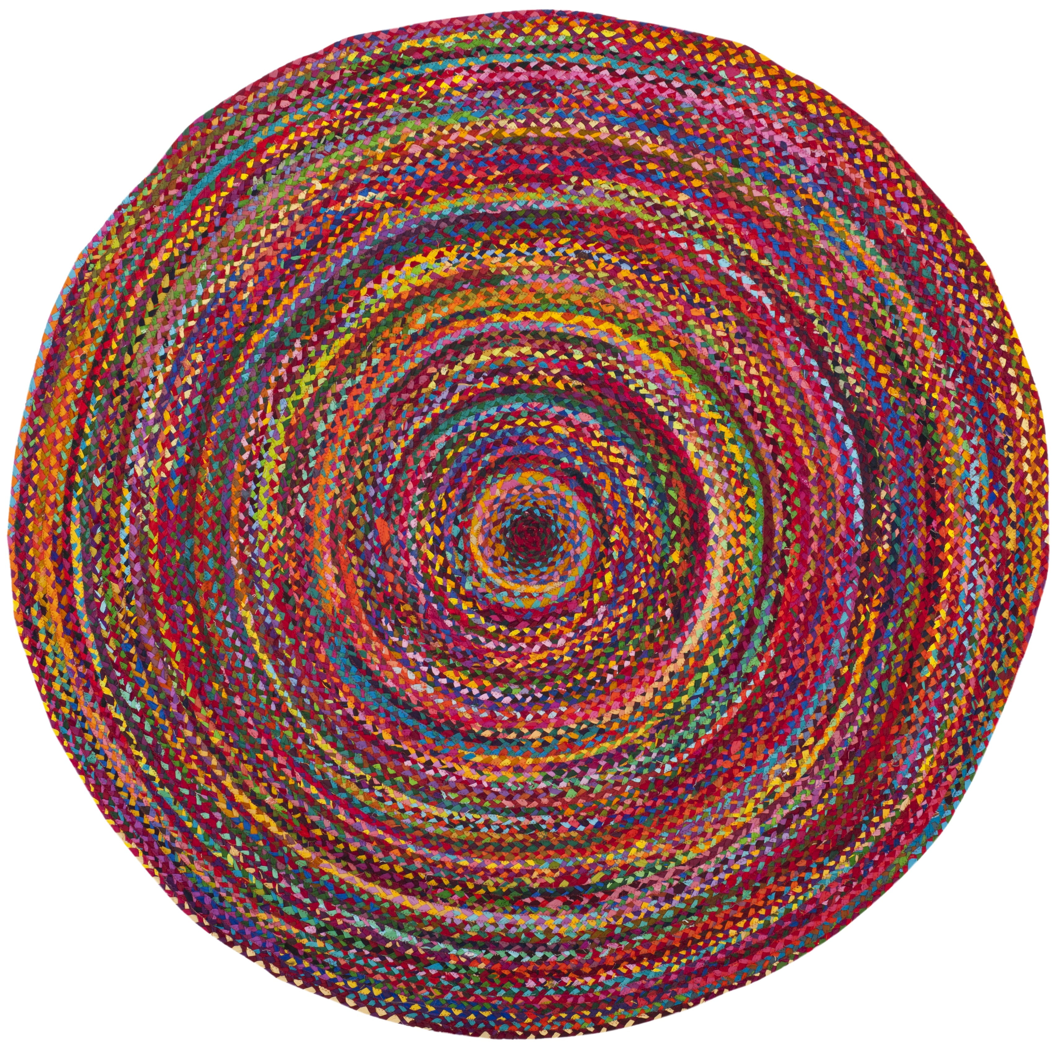 Handmade Multicolor Braided Wool and Cotton Round Rug, 4' Diameter