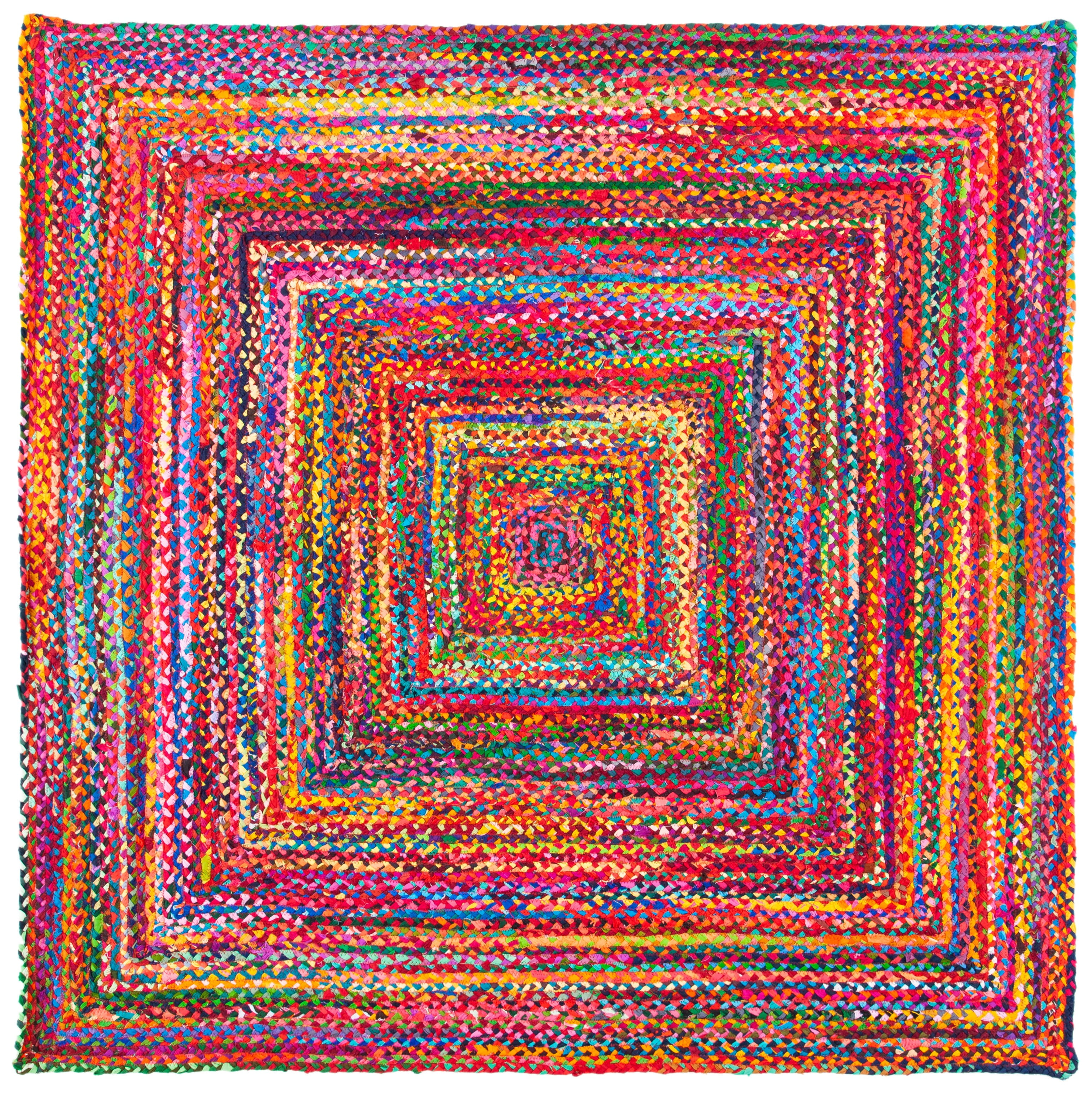 Handmade Multicolor Braided Wool and Cotton Round Rug, 4' Diameter