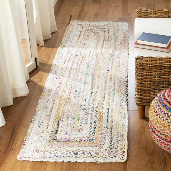 SAFAVIEH Braided Daphne Geometric Cotton Reversible Runner Rug, Ivory/Multi, 2'3" x 9'