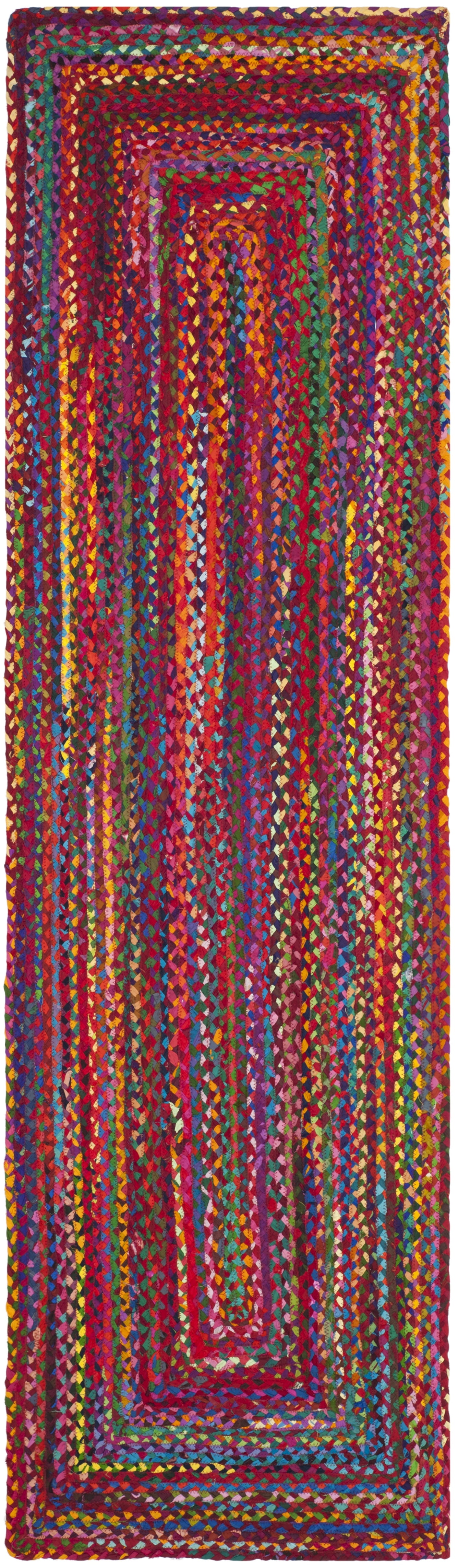 Handmade Red and Multicolor Braided Wool Cotton Runner Rug