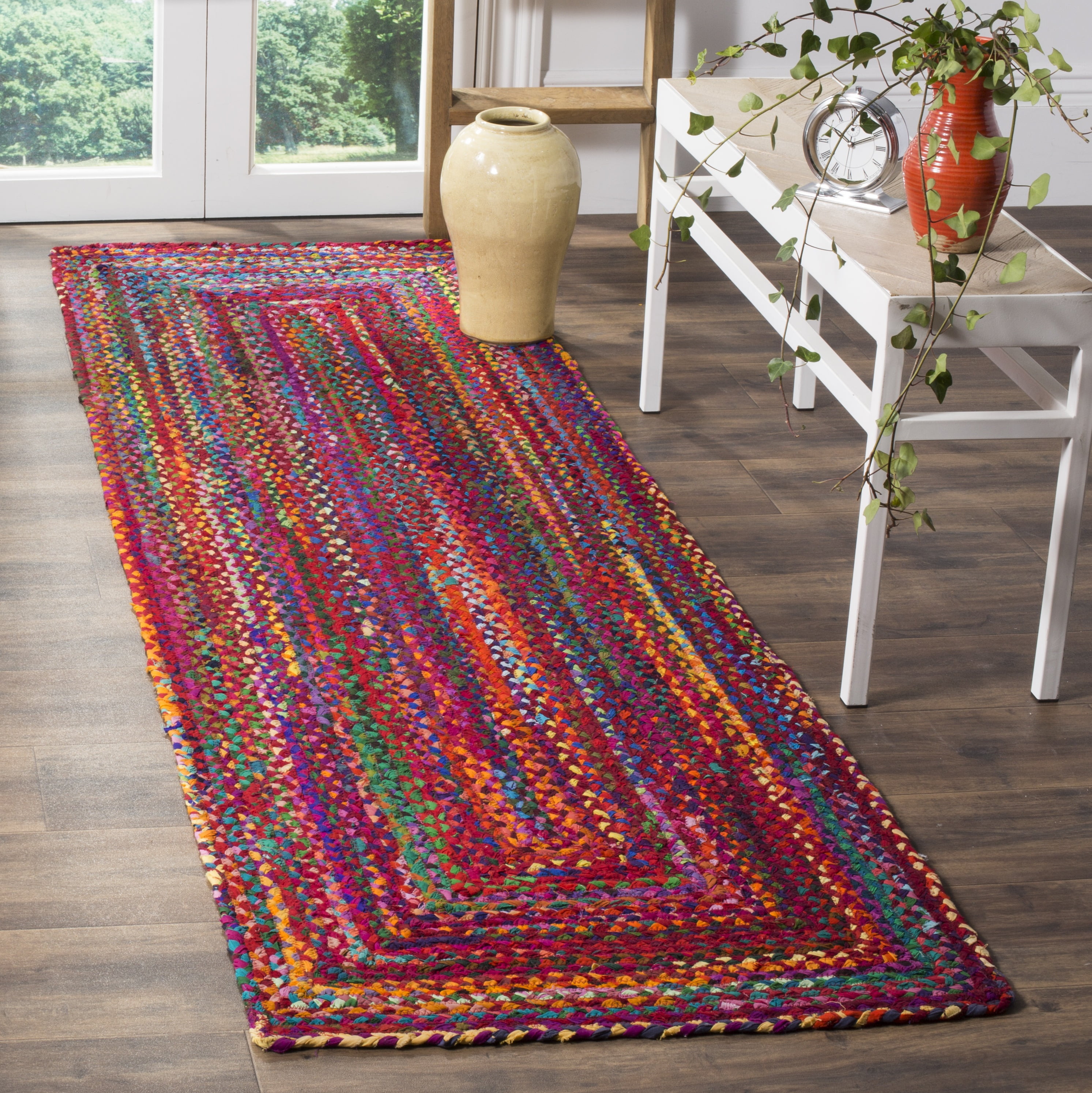 SAFAVIEH Braided Daphne Geometric Cotton Reversible Runner Rug, Red/Multi, 2'3" x 13'