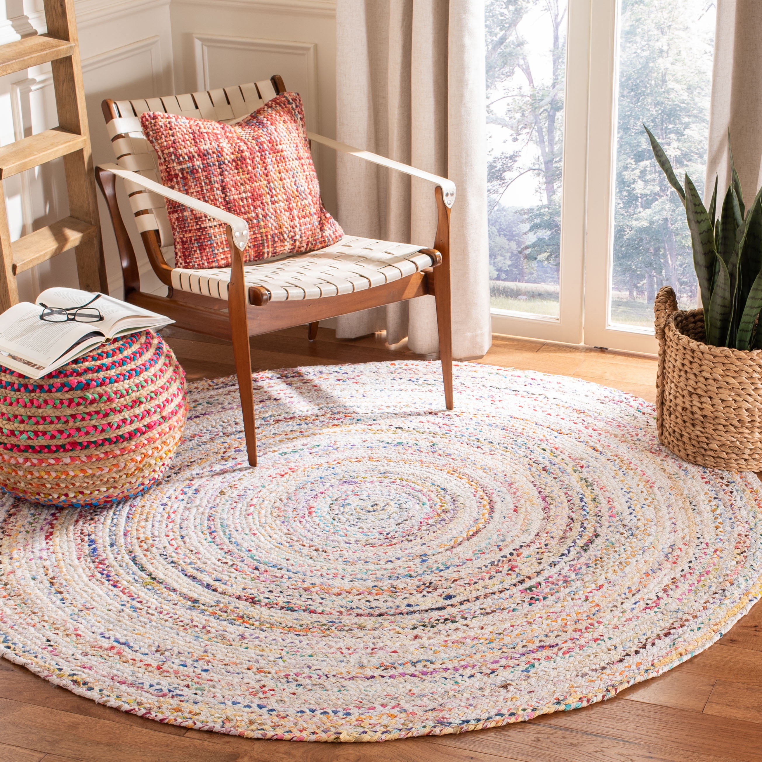 SAFAVIEH Braided Daphne Geometric Cotton Reversible Area Rug, Ivory/Multi, 10' x 10' Round