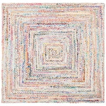 SAFAVIEH Braided Daphne Geometric Cotton Reversible Area Rug, Ivory/Multi, 8' x 8' Square