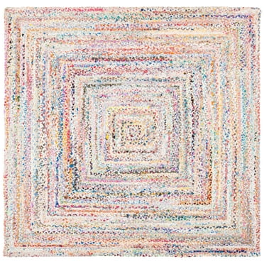 SAFAVIEH Braided Daphne Geometric Cotton Reversible Area Rug, Ivory/Multi, 8' x 8' Square