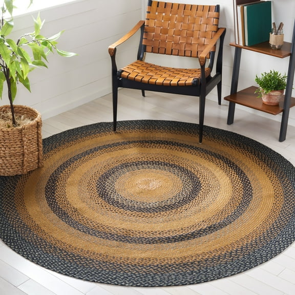 SAFAVIEH Braided Dorinda Bordered Reversible Area Rug, Natural/Sage, 6' x 6' Round