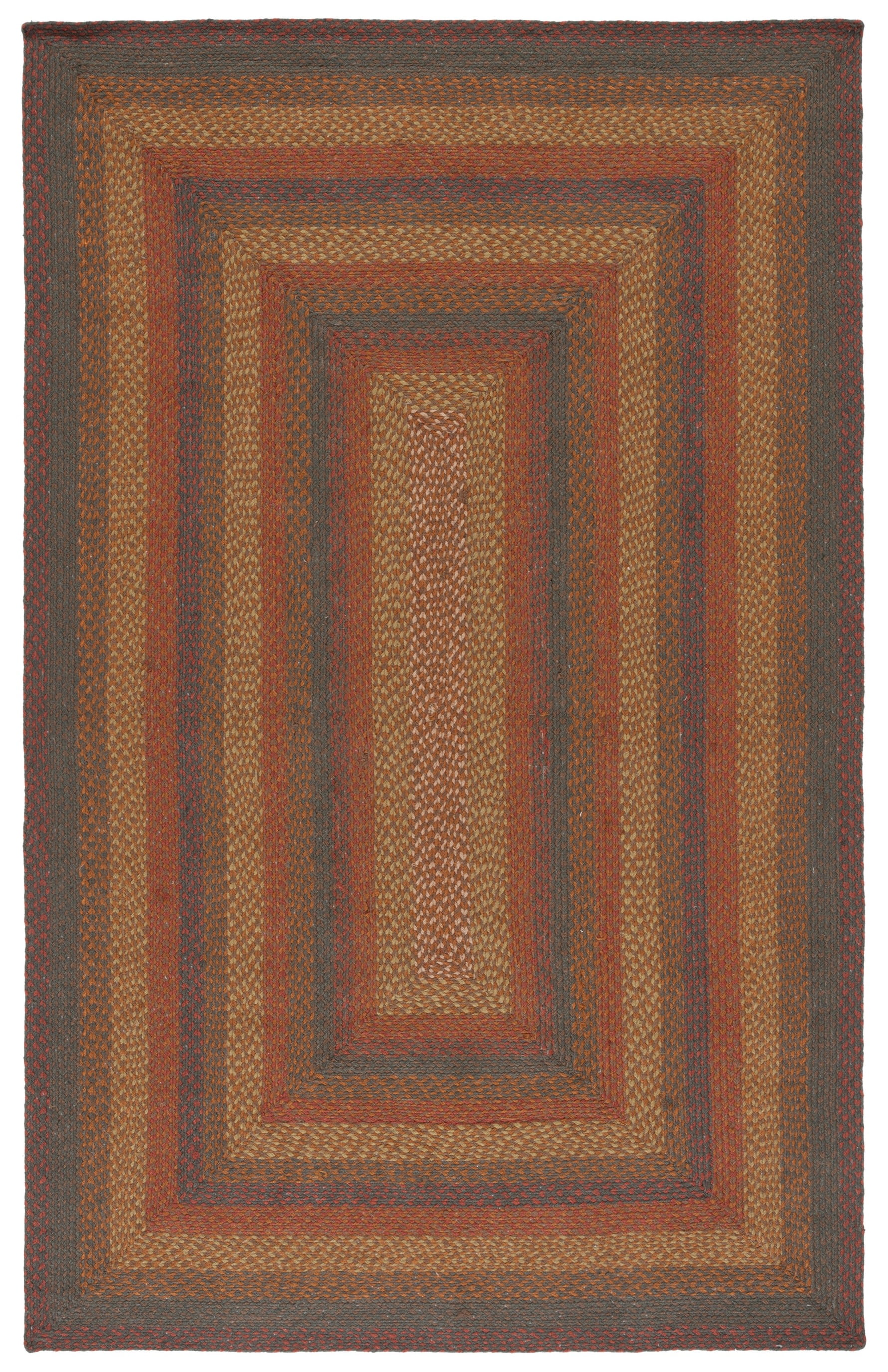 Handmade Green and Rust Braided Jute Area Rug 5' x 8'
