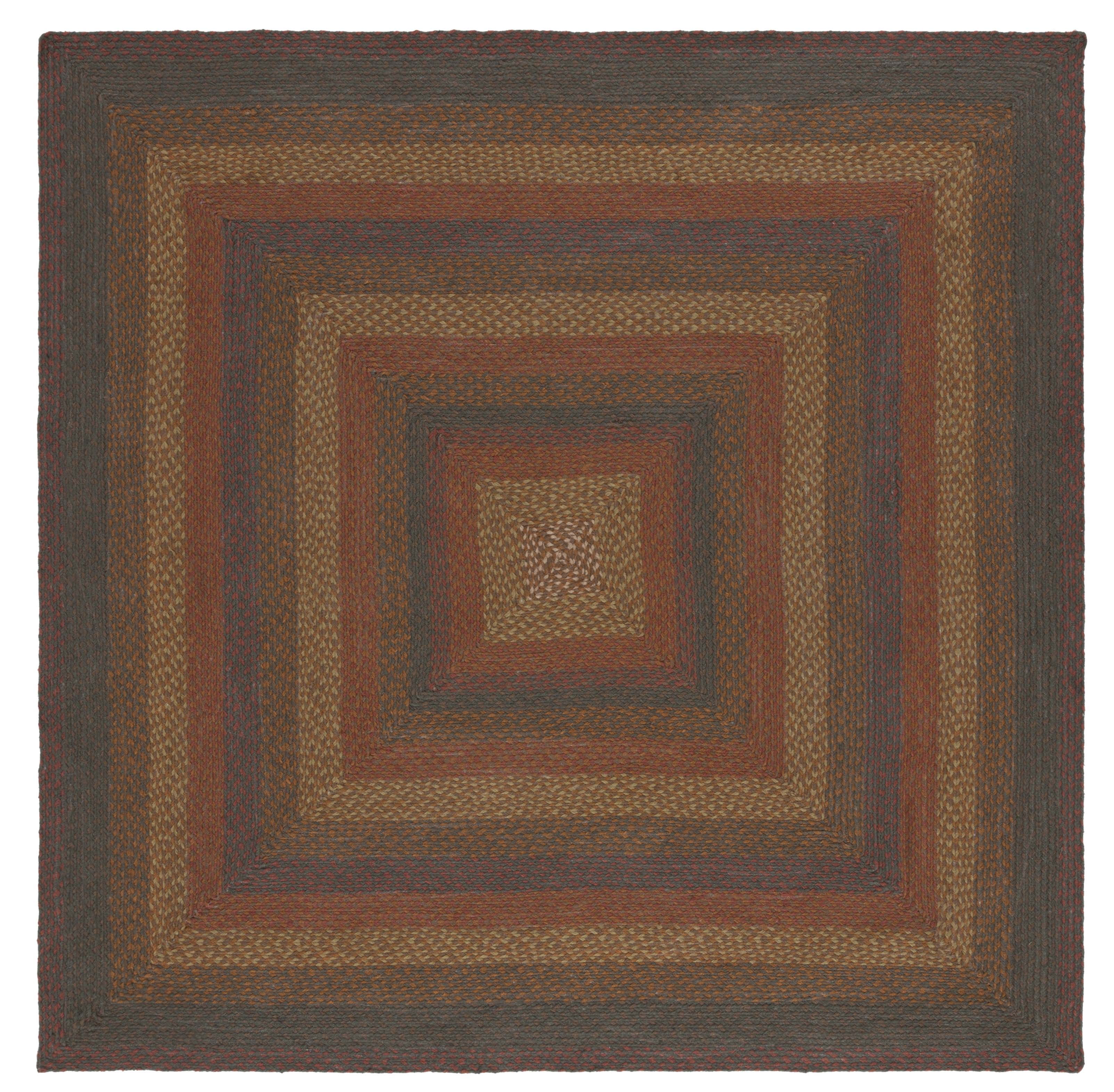 Handwoven Green and Rust Braided Square Area Rug