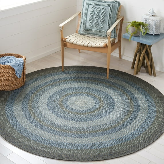 SAFAVIEH Braided Dorinda Bordered Reversible Area Rug, Light Blue/Green, 3' x 5' Oval