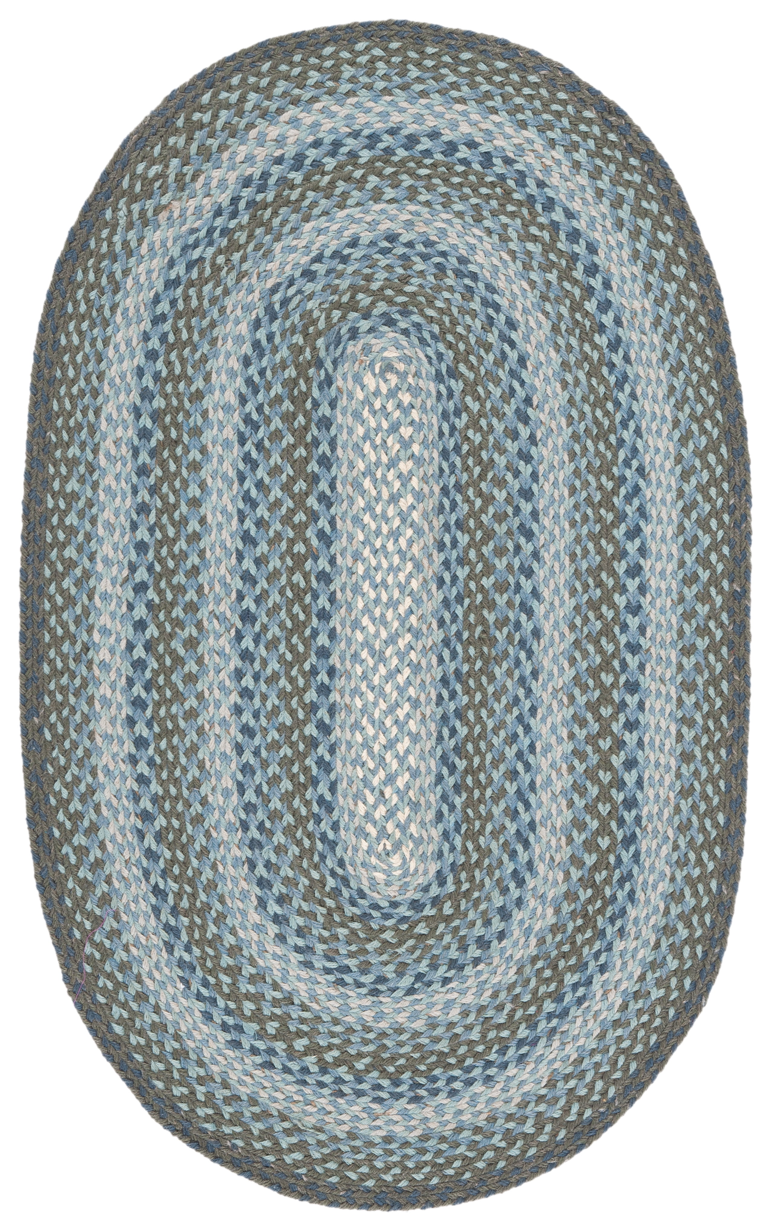 Light Blue and Green Braided Oval Jute Area Rug 4'x6'