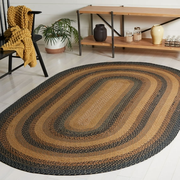 SAFAVIEH Braided Dorinda Bordered Reversible Area Rug, Natural/Sage, 4' x 6' Oval