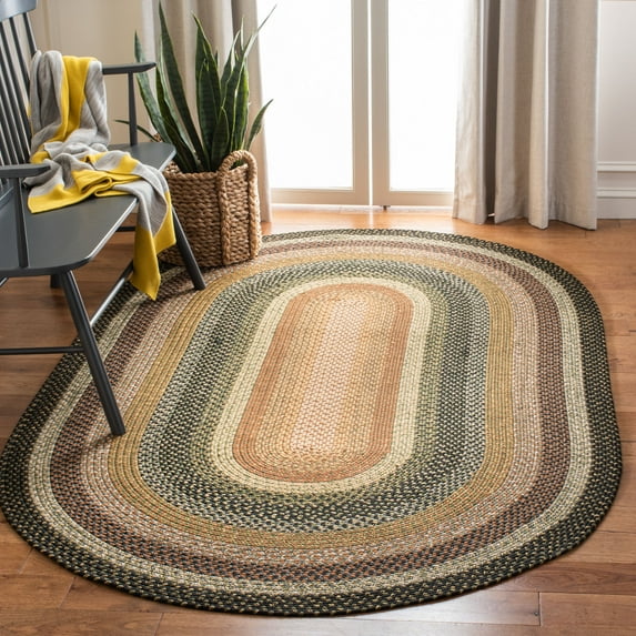 Safavieh Braided Ellen Bordered Machine Washable Reversible Area Rug, Multi, 3' x 5' Oval