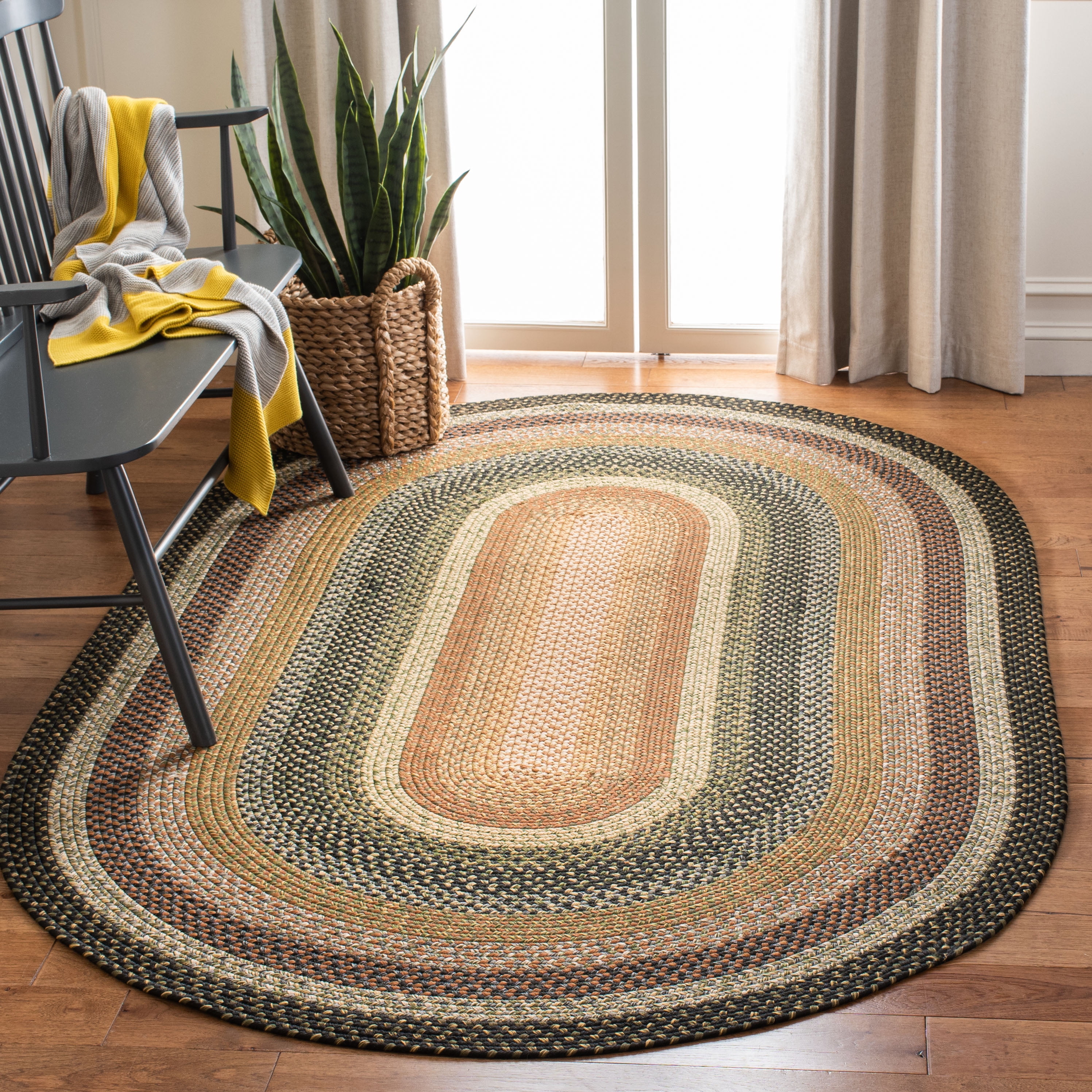 Safavieh Braided Ellen Bordered Machine Washable Reversible Area Rug, Multi, 4' x 6' Oval
