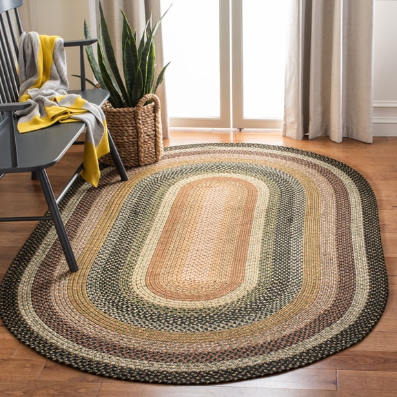 Safavieh Braided Ellen Bordered Machine Washable Reversible Area Rug, Multi, 9' x 12' Oval