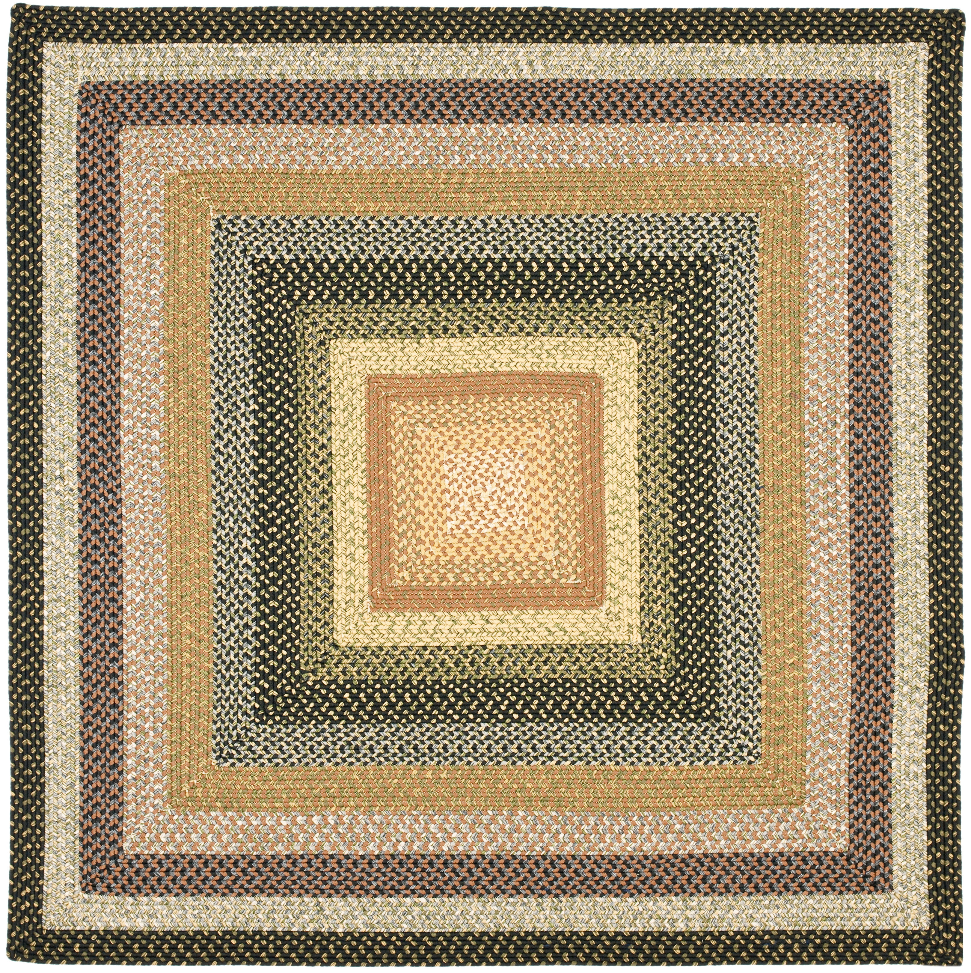Coastal Charm Blue Square Braided 9' Synthetic Area Rug