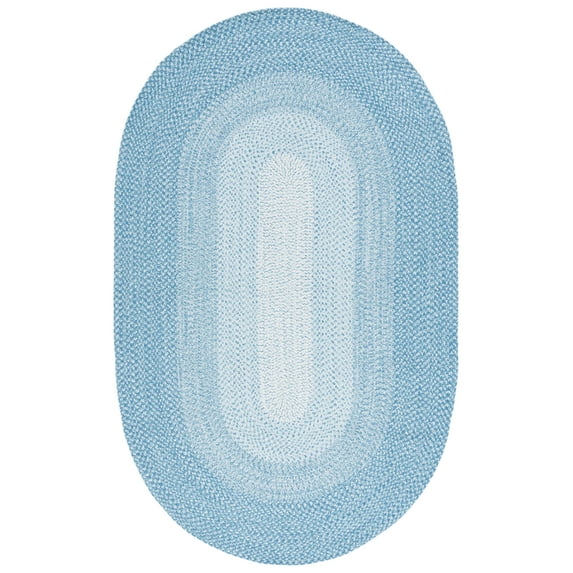 SAFAVIEH Braided Evangeline Bordered Machine Washable Reversible Area Rug, Aqua, 6' x 9' Oval