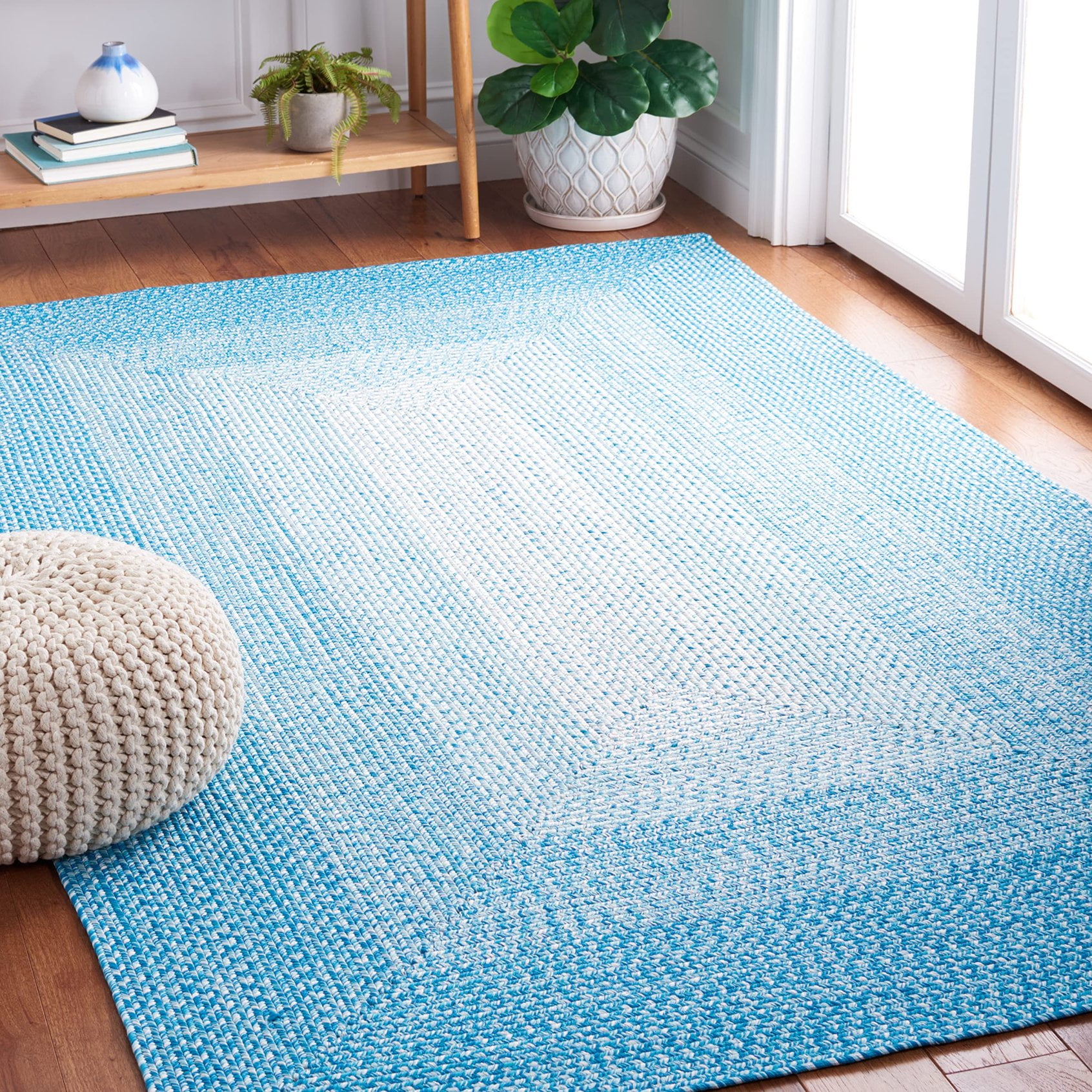 Aqua Braided Reversible Handmade Synthetic Area Rug