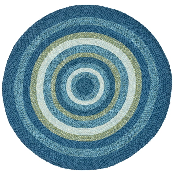 SAFAVIEH Braided Fechin Bordered Machine Washable Reversible Area Rug, Aqua/Green, 4' x 4' Round