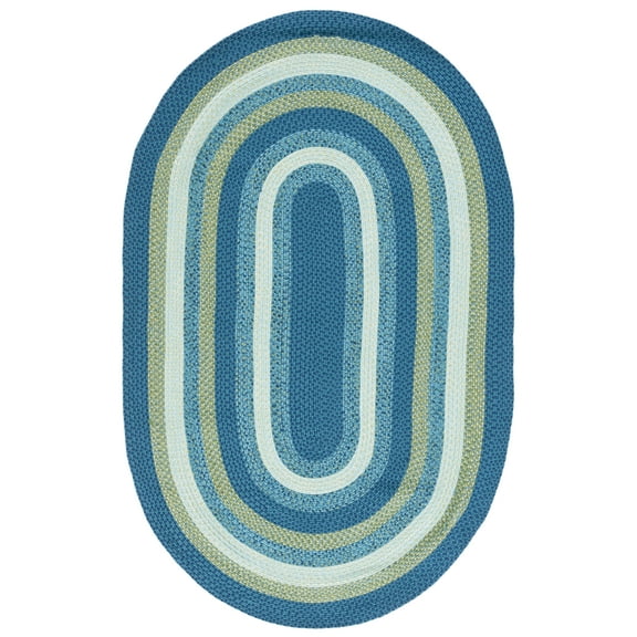 SAFAVIEH Braided Fechin Bordered Machine Washable Reversible Area Rug, Aqua/Green, 8' x 10' Oval