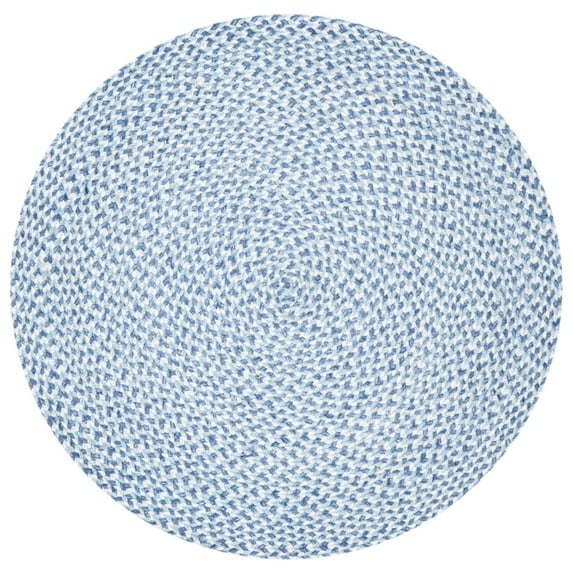 SAFAVIEH Braided Geraldine Checkered Polyester Reversible Area Rug, Blue/Aqua, 4' x 4' Round