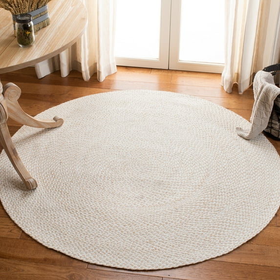 SAFAVIEH Braided Geraldine Checkered Polyester Reversible Area Rug, Ivory/Beige, 4' x 4' Round