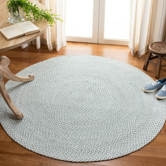 SAFAVIEH Braided Geraldine Checkered Polyester Reversible Area Rug, Silver/Ivory, 6' x 6' Round