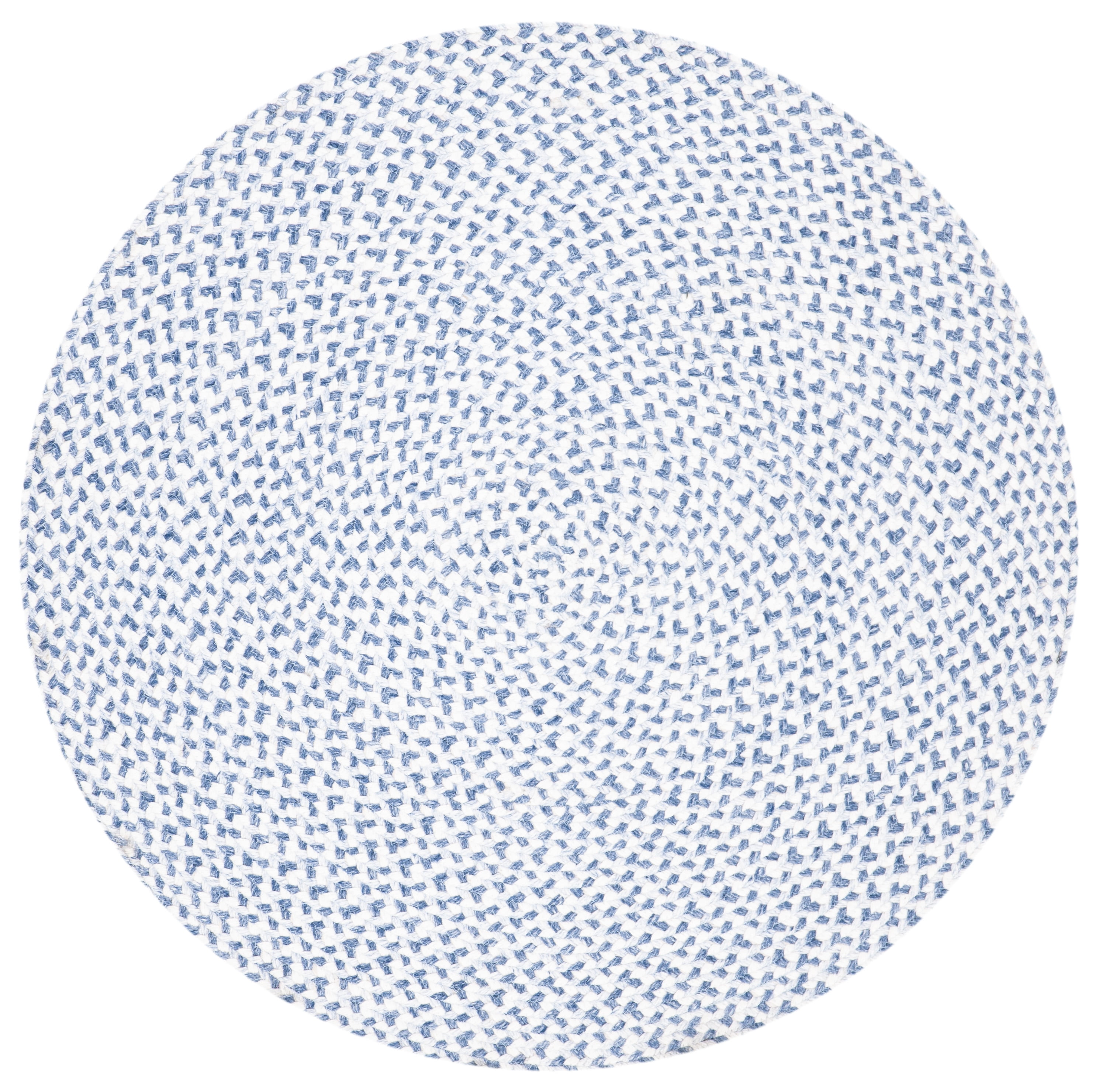 SAFAVIEH Braided Geraldine Checkered Polyester Reversible Area Rug, Blue/Ivory, 5' x 5' Round