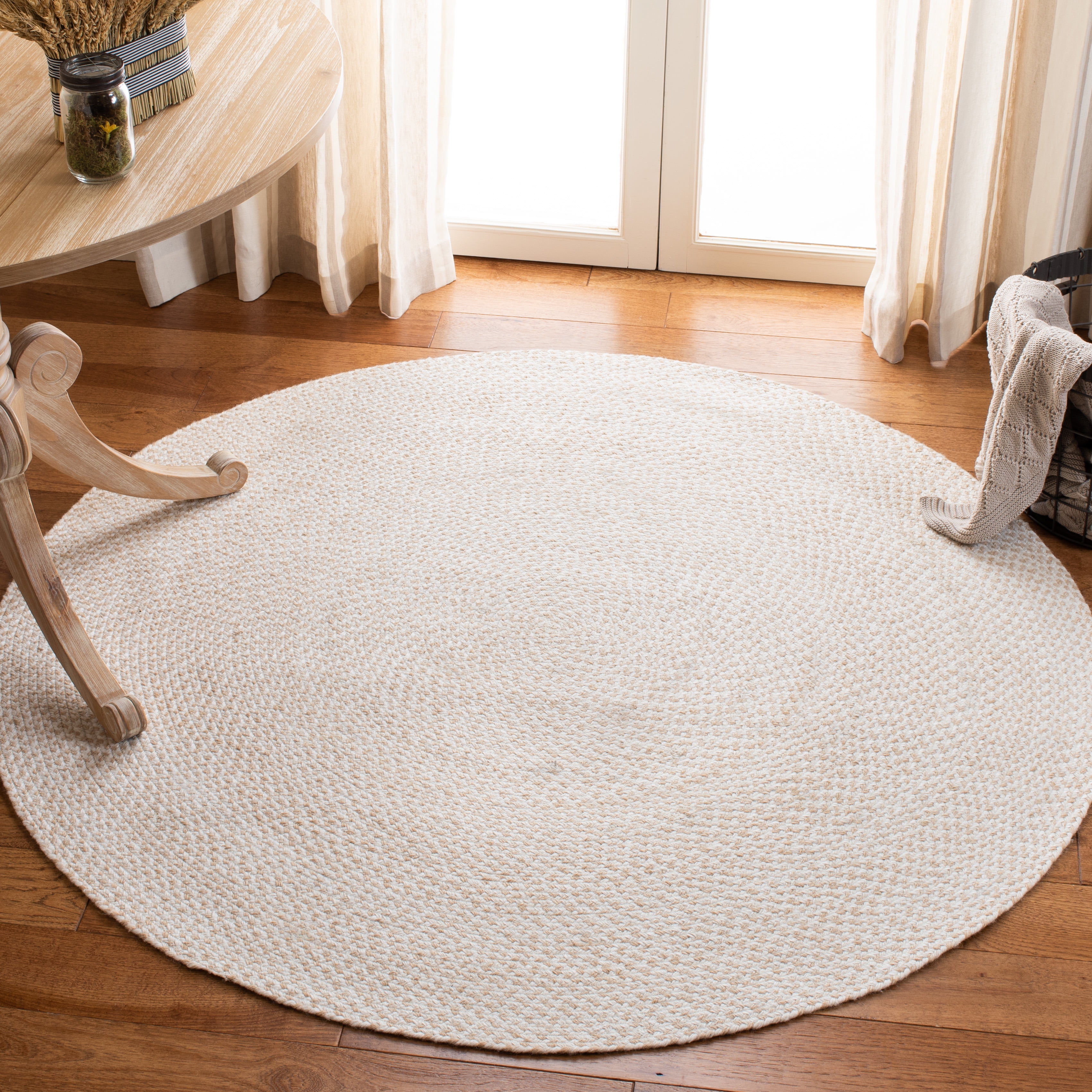 SAFAVIEH Braided Geraldine Checkered Polyester Reversible Area Rug, Ivory/Beige, 9' x 9' Round