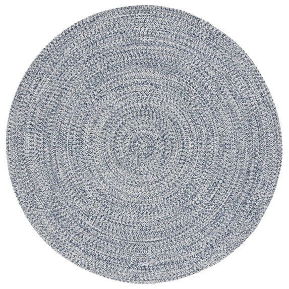 SAFAVIEH Braided Gino Distressed Machine Washable Reversible Area Rug, Dark Blue/Ivory, 4' x 4' Round