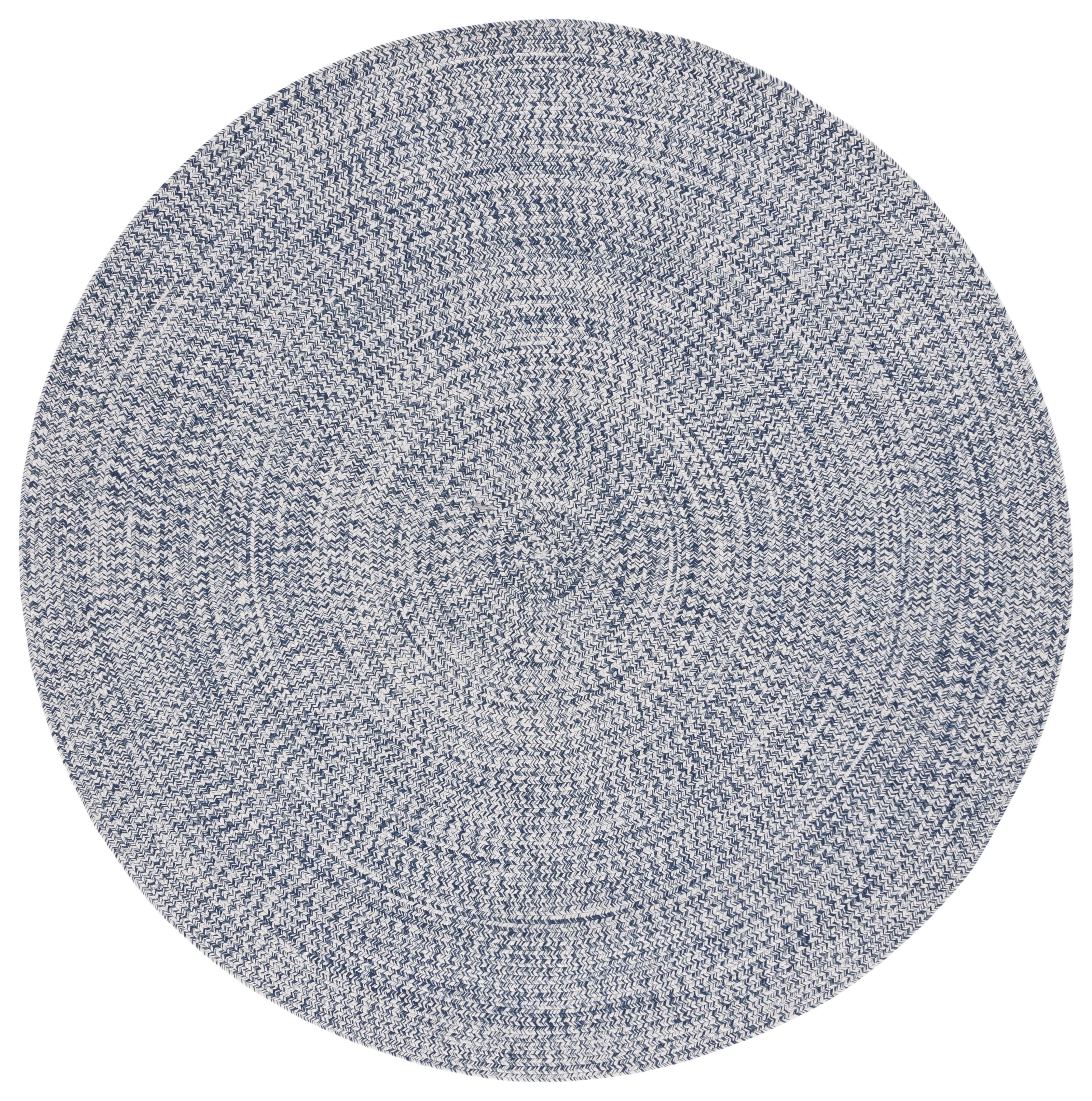 Handwoven Textured Braided Round Rug in Dark Blue/Ivory, 6' Diameter
